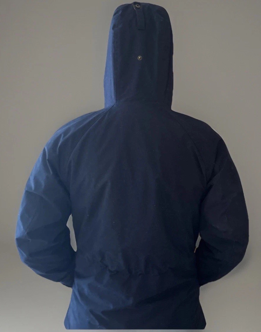 Navy Hood Mens Lands End Medium Vtg Squall Slicker Waterproof Lined Rain Coat