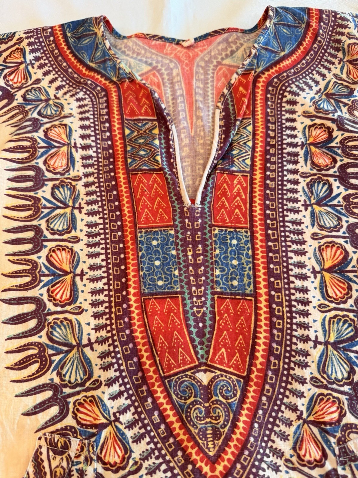 Vintage 1960s Dashiki Angel Wing Flared Tunic Hippie Bohemian Size Small