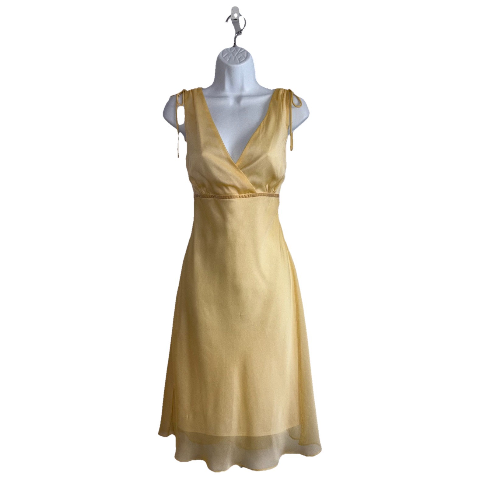 VTG Studio Y Yellow Chiffon Midi Tie Dress Size 13/14 Fairy Boho Ethereal Y2K