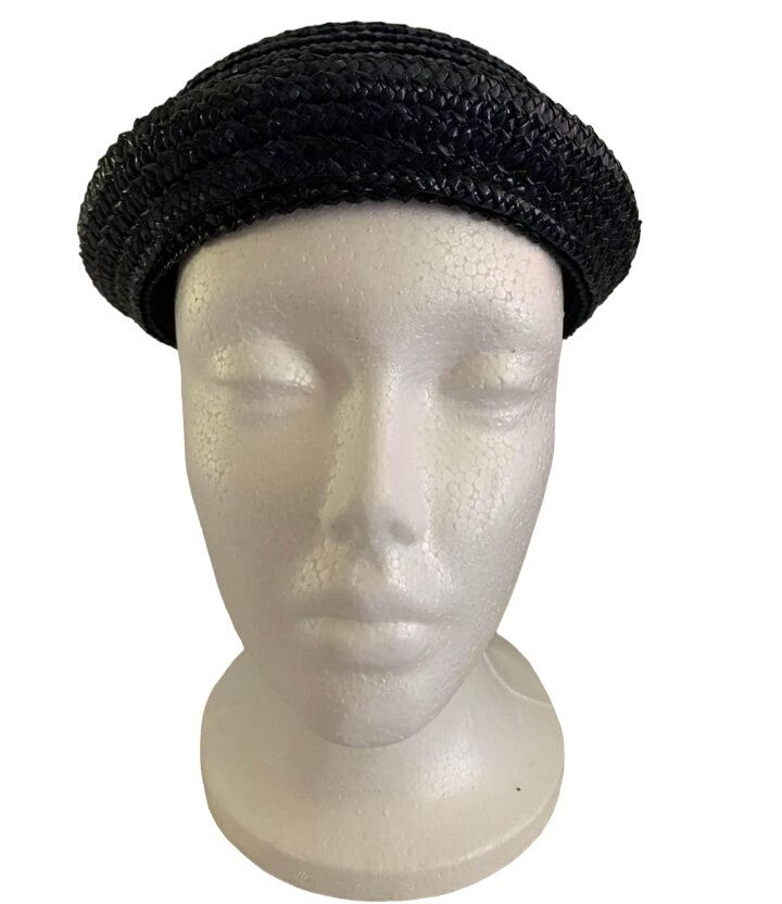 Vintage Womens Navy Straw Hat 22 inch