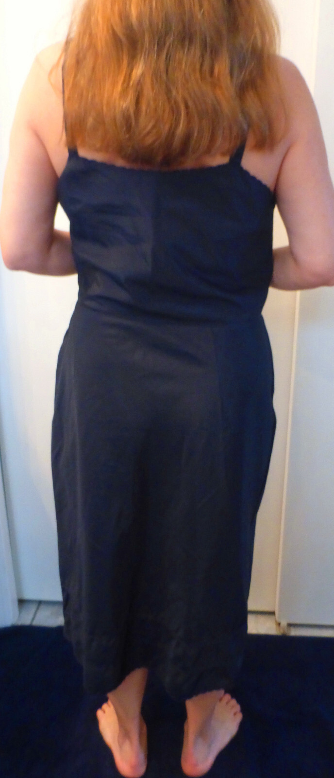 CHARMODE SEARS VINTAGE DARK BLUE TAFFETA ZIPPERED SNIP-IT HEM FULL SLIP 38 EVC