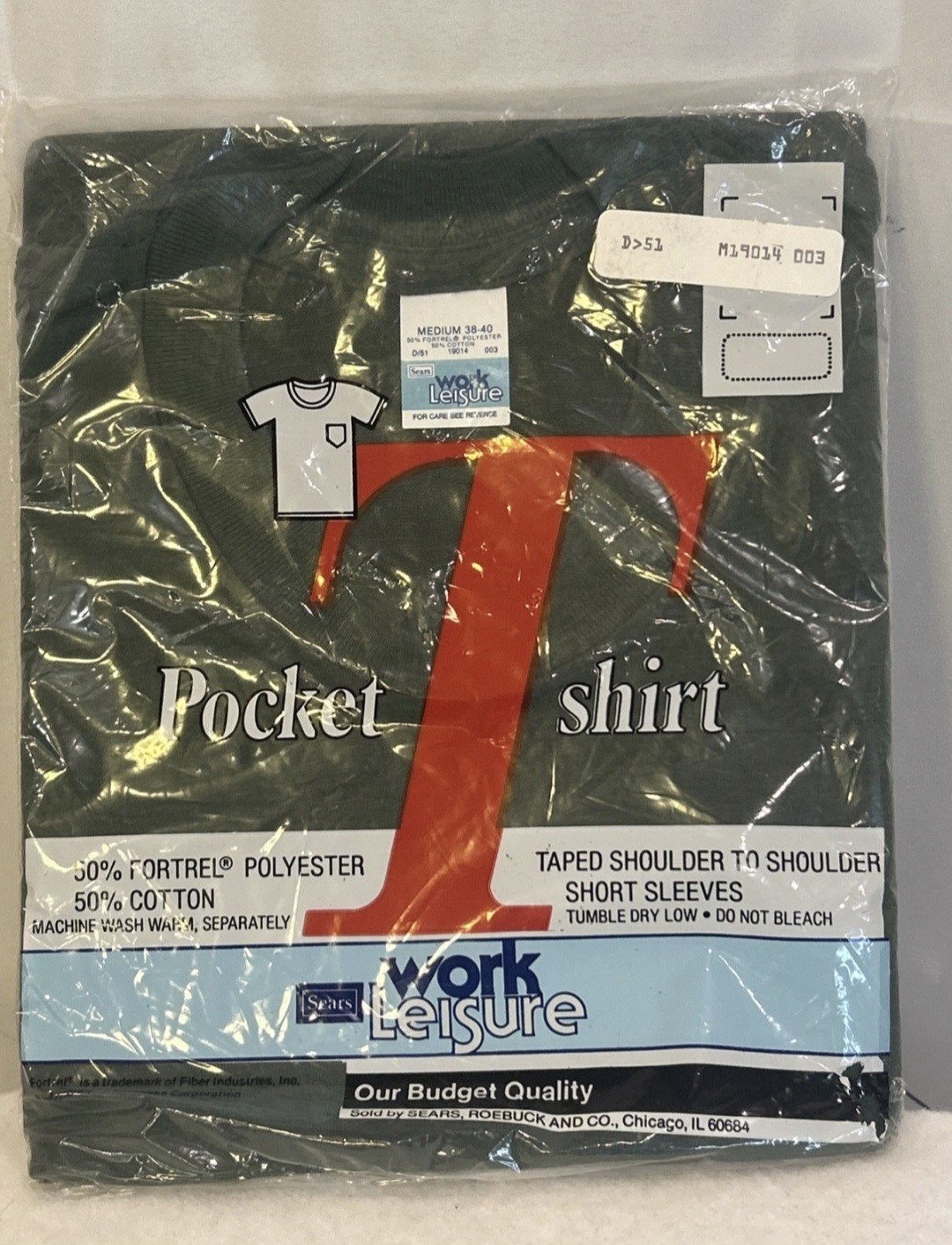 Sears Pocket T Shirt M 38-40 Short Sleeve Green Work Leisure Vintage
