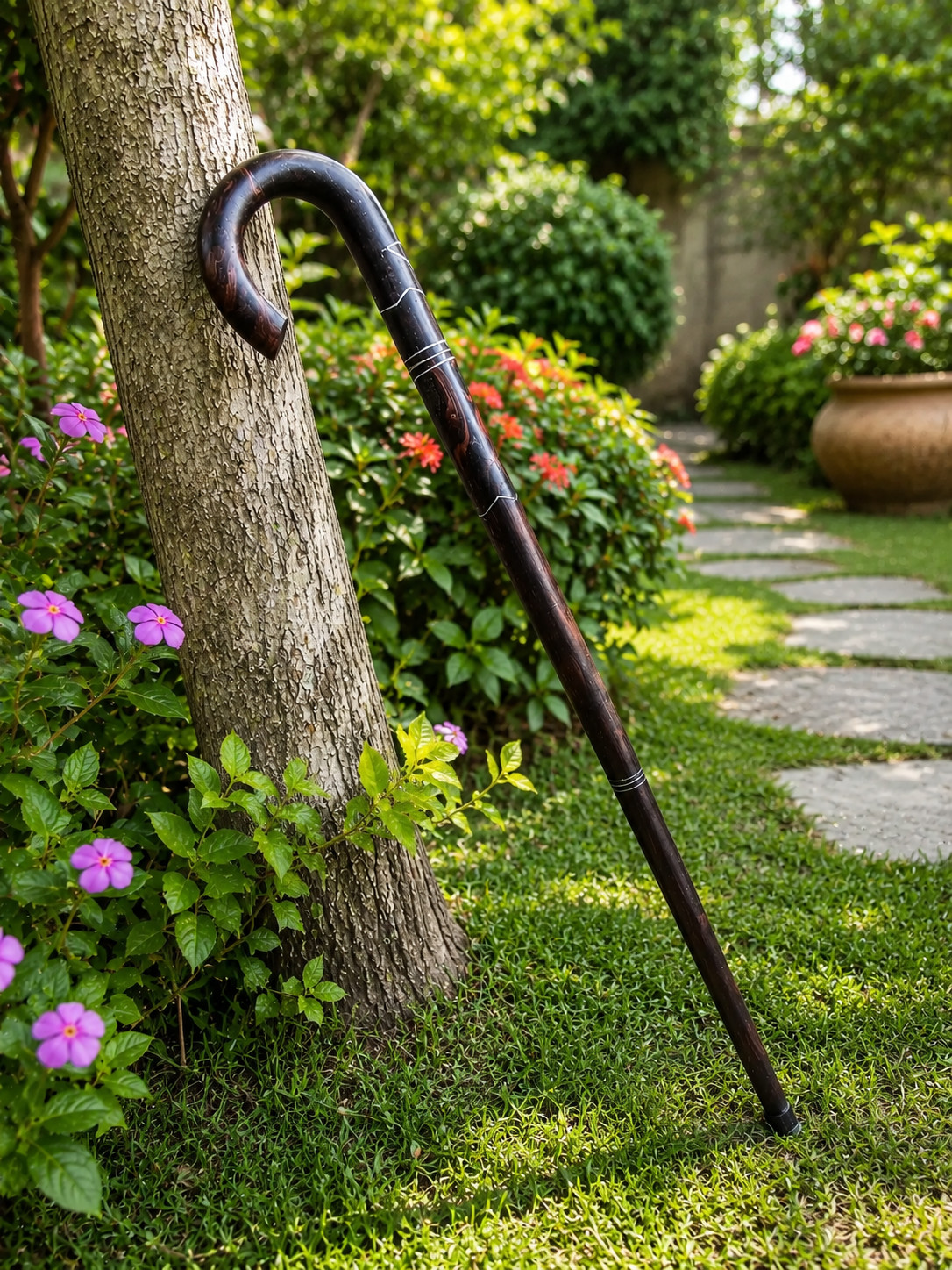 Handmade African Blackwood Walking Stick Iron Art Cane Tanzania Makonde Tribal