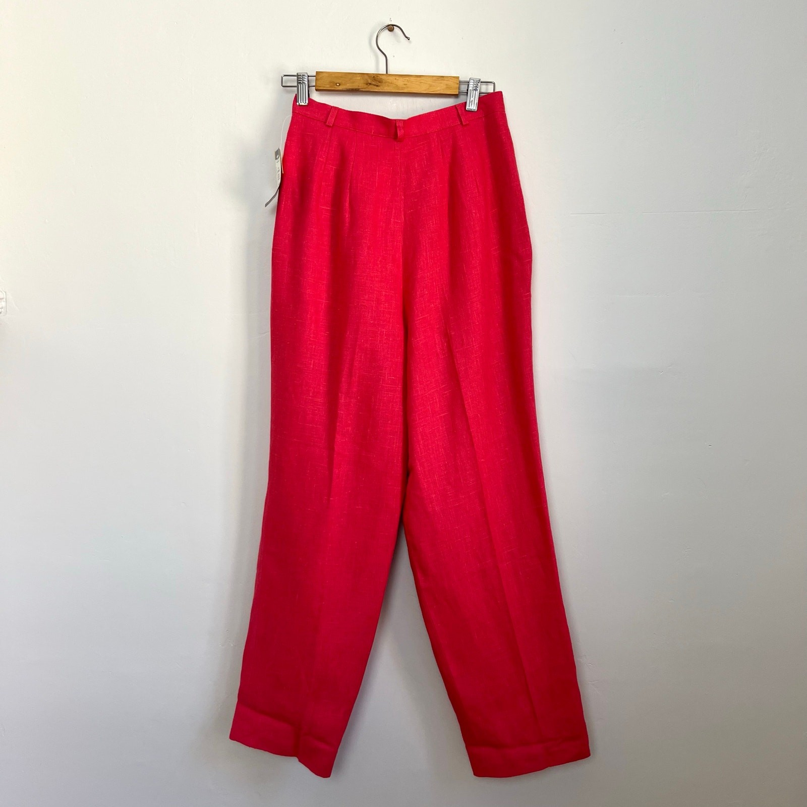 NWT Vintage 90s Harvé Benard Hot Pink 100% Linen High-Waisted Pleated Trousers 8
