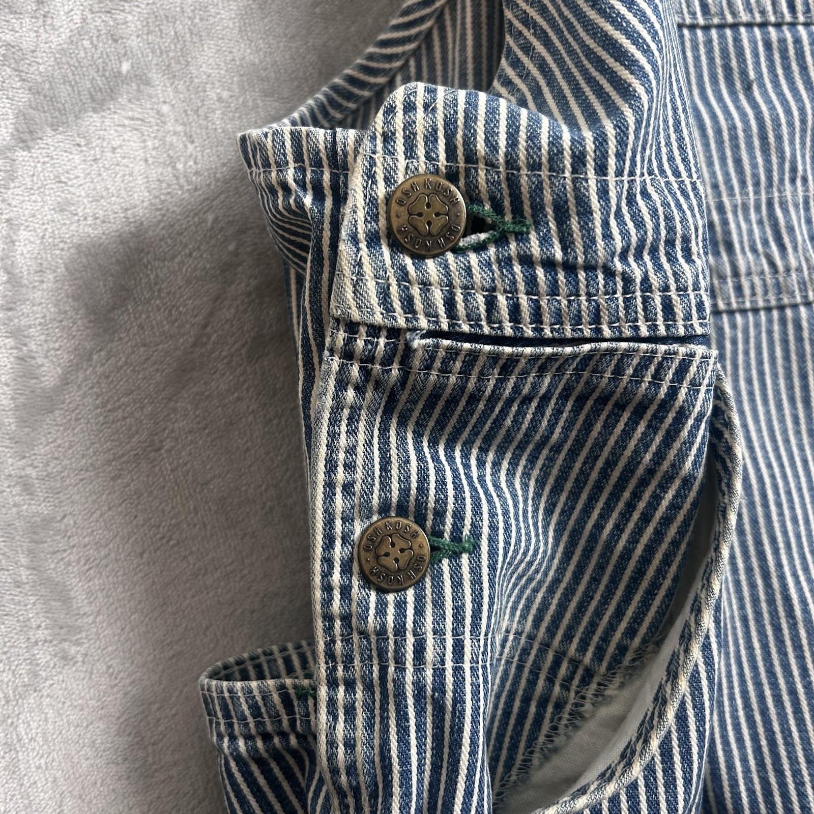 Vintage Union Made Oshkosh B’Gosh Sanforized Railroad Stripe Overalls 48×32 USA