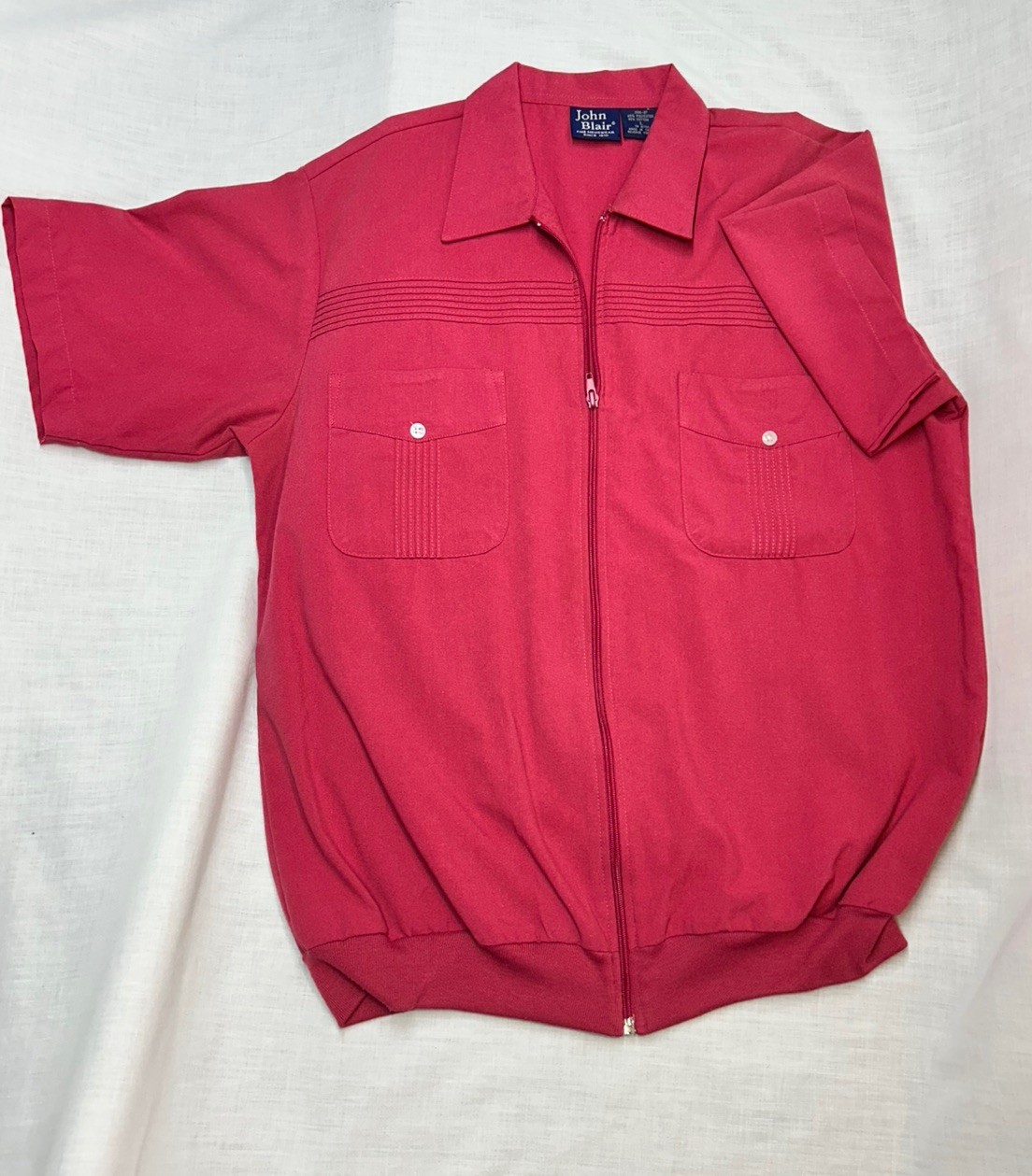 VTG 80s John Blair Full Zip Shirt Jacket Mens L Light Red Leisure Shacket