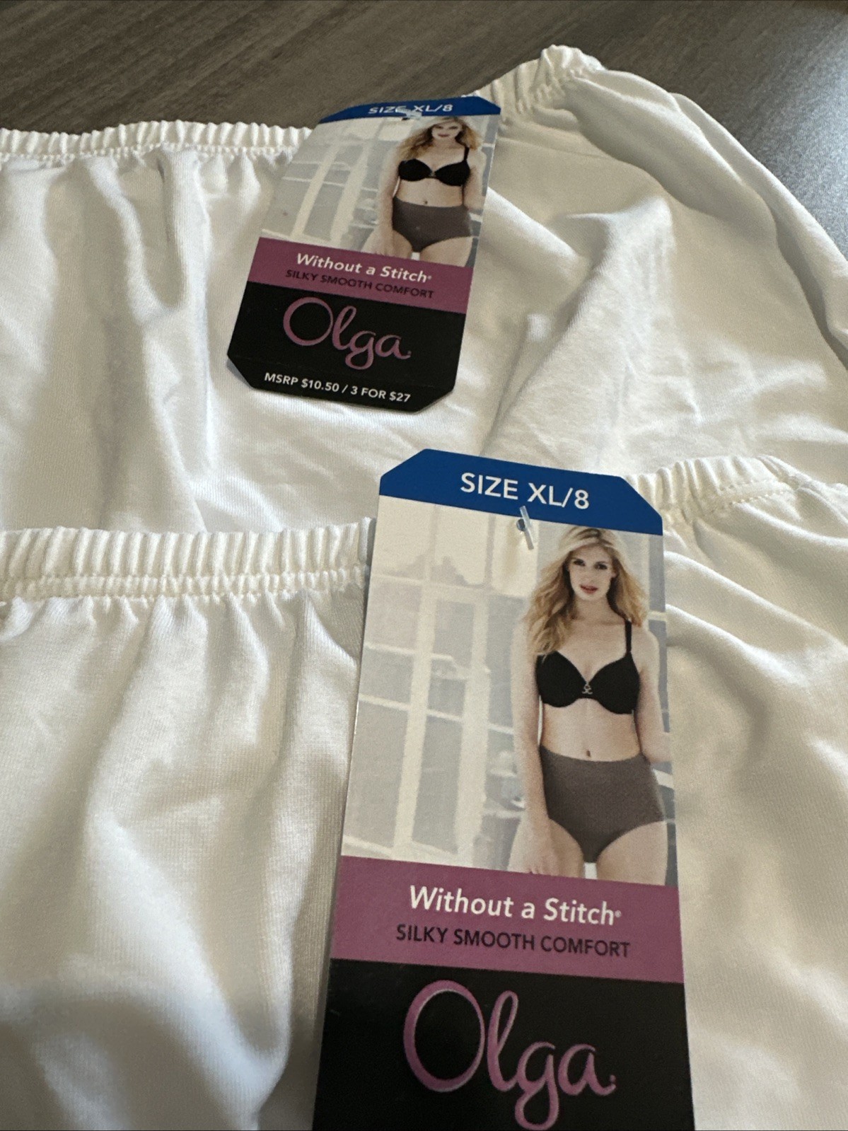NWT OLGA Without a Stitch White Silky Smooth Comfort Brief Panties 3 Pairs XL/8