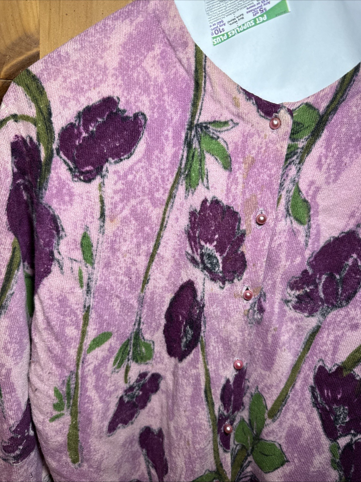 **READ**Vintage Angelon By Darlene Floral Angora Lambswool Cardigan For Scraps