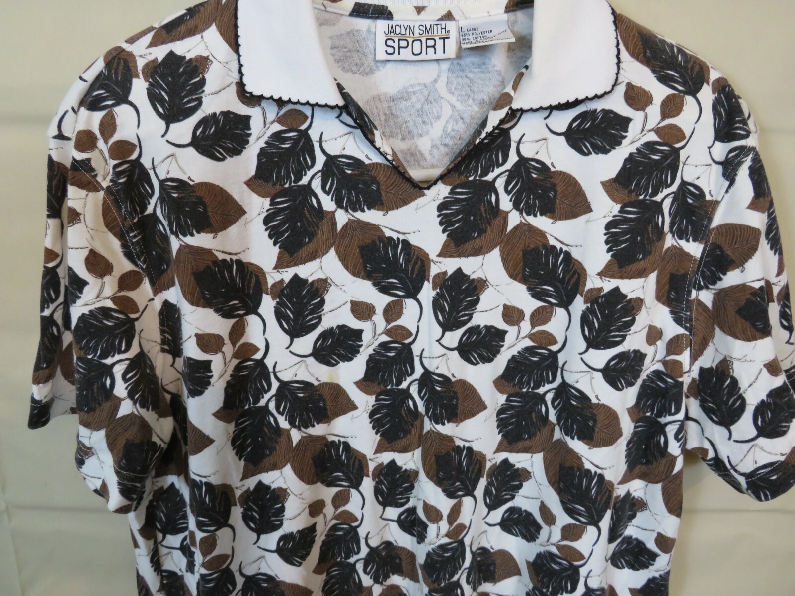 Vintage Shirt Jaclyn Smith Size Large L Brown Black leaf print