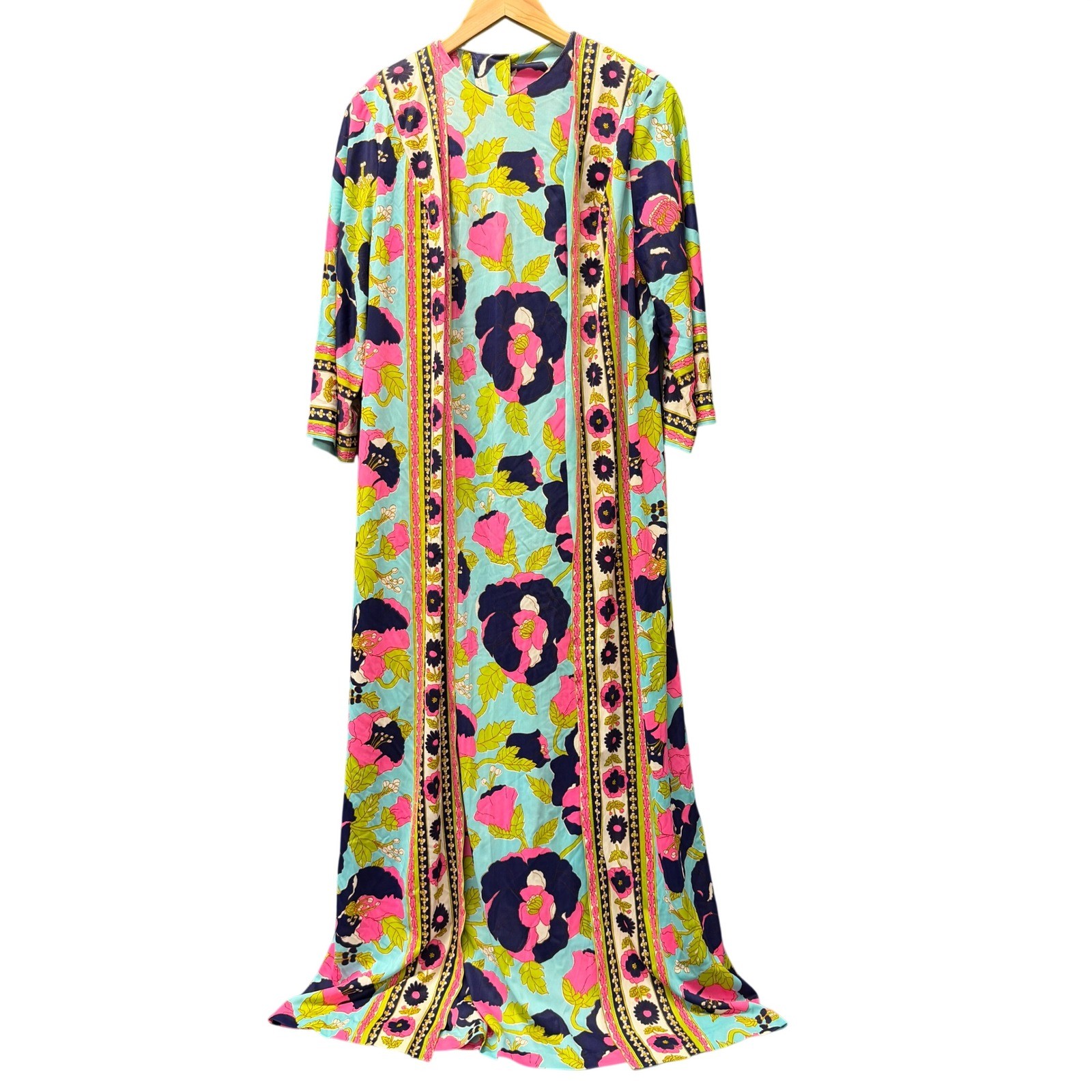 Vintage Lounge Craft Maxi Dress Womens Medium Floral Blue Pink USA Union