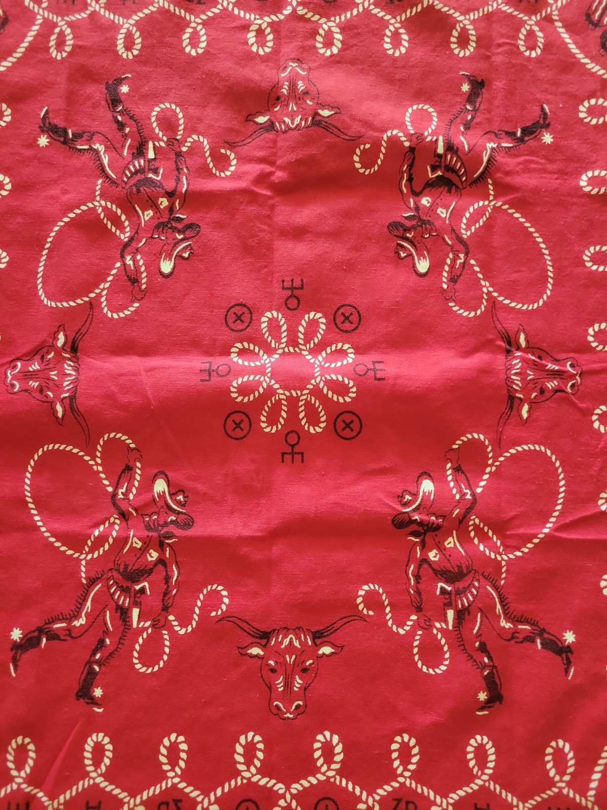 Vintage 50s Swagger Red Scarf Bandana Western Cowboy Lasso Boots Bull Cotton