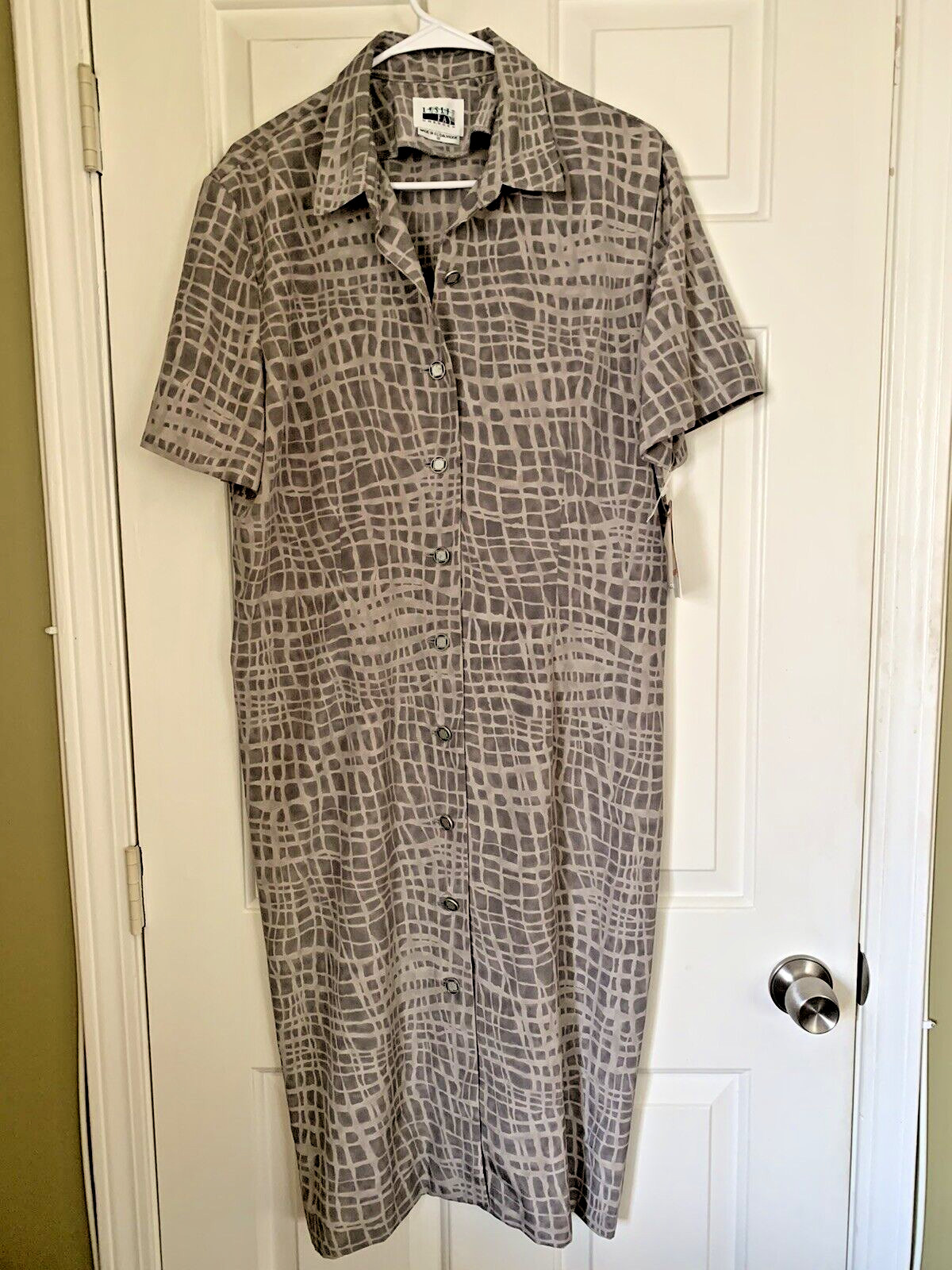 Vintage Leslie Fay Silk Dress Woman 18 Washable Button Down Plus