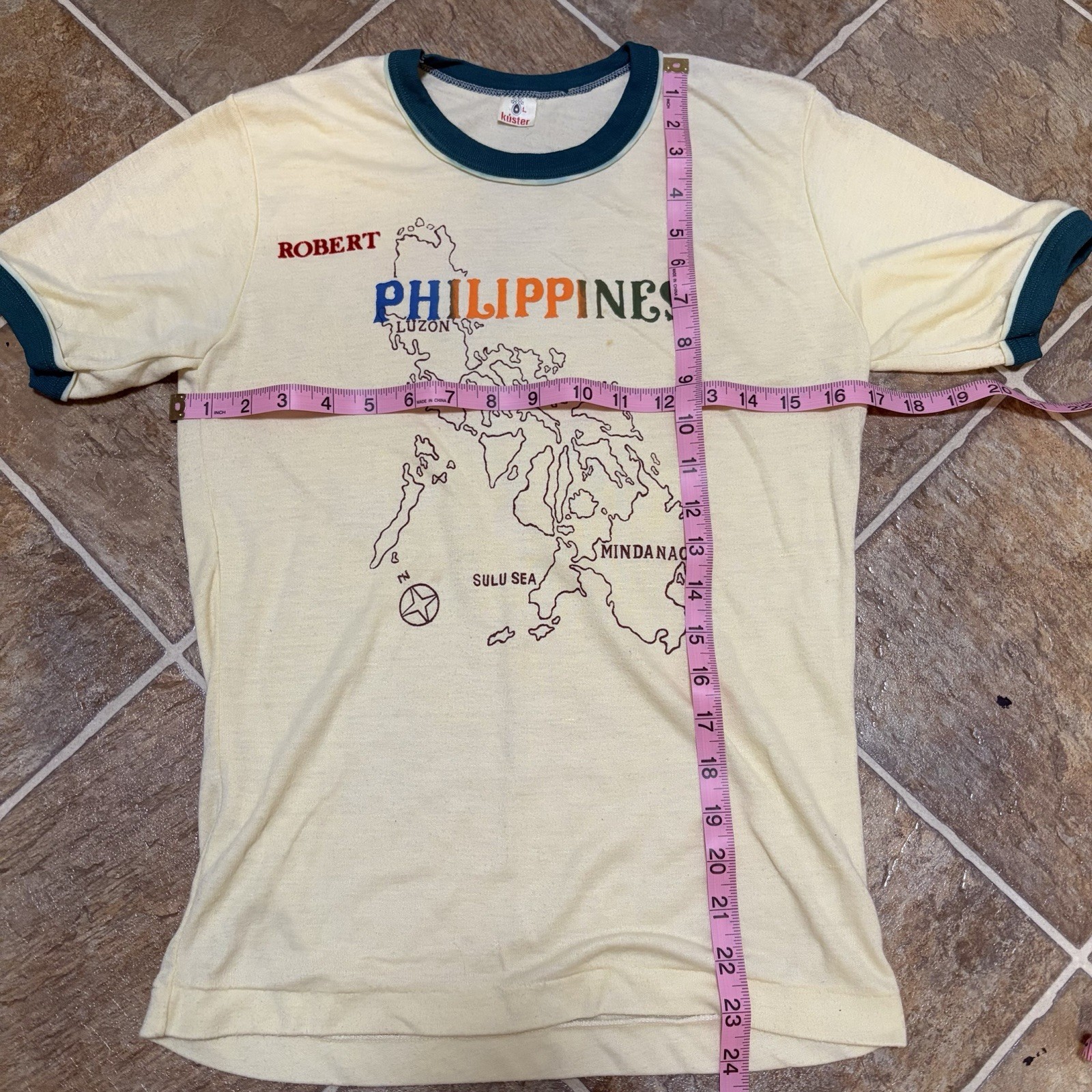 Vintage 1970s Philippines Map Ringer T-Shirt Small 17×24 Travel Tee