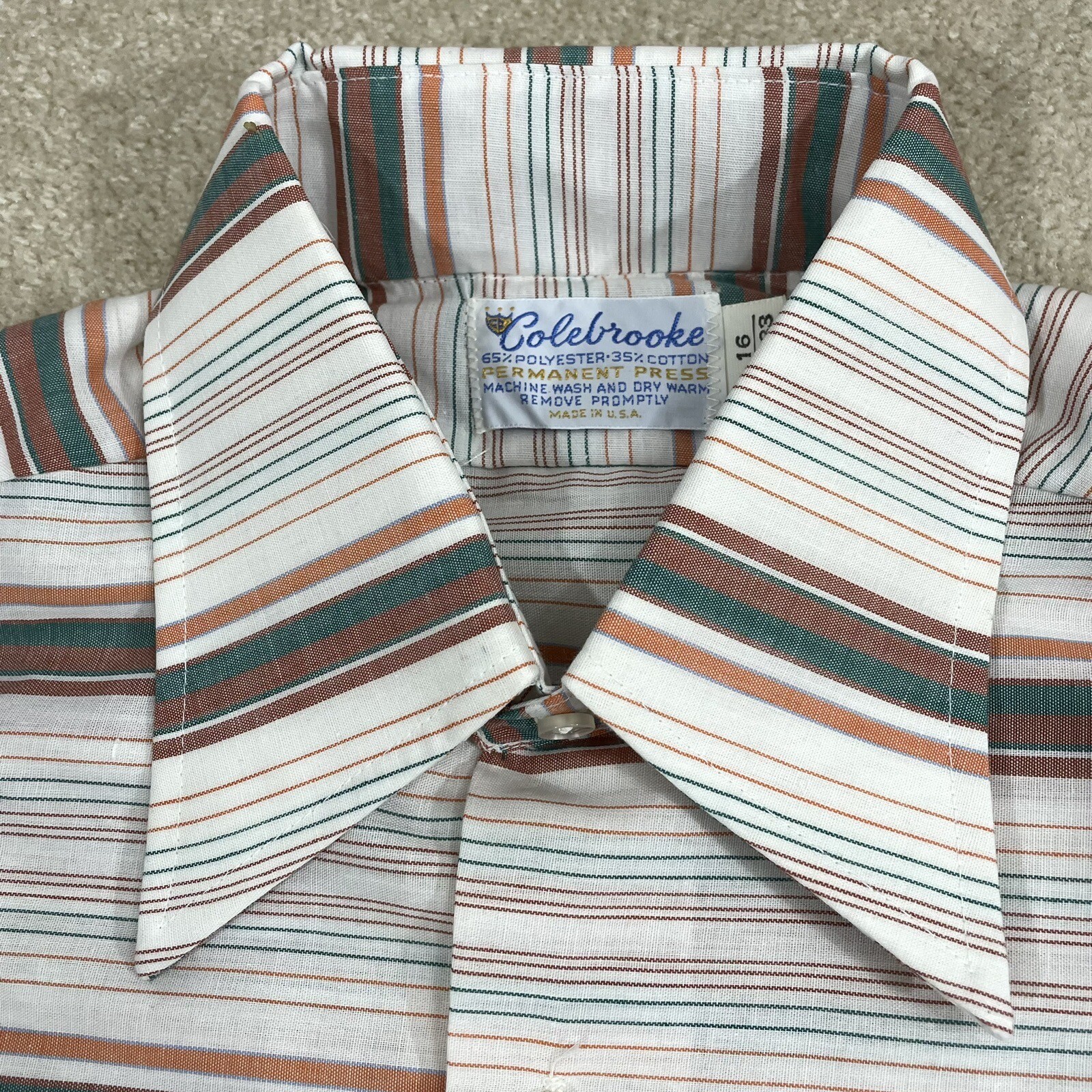 Vintage Colebrooke Permanent Press Striped Collared Shirt Mens 16 32-33 60s 70s