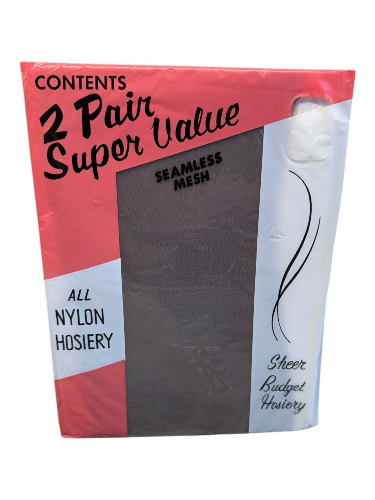 Vtg K-Mart 2pr Nylon Garter Seamless Mesh Stockings Grey 9 1/2 Reinf Toe 30”