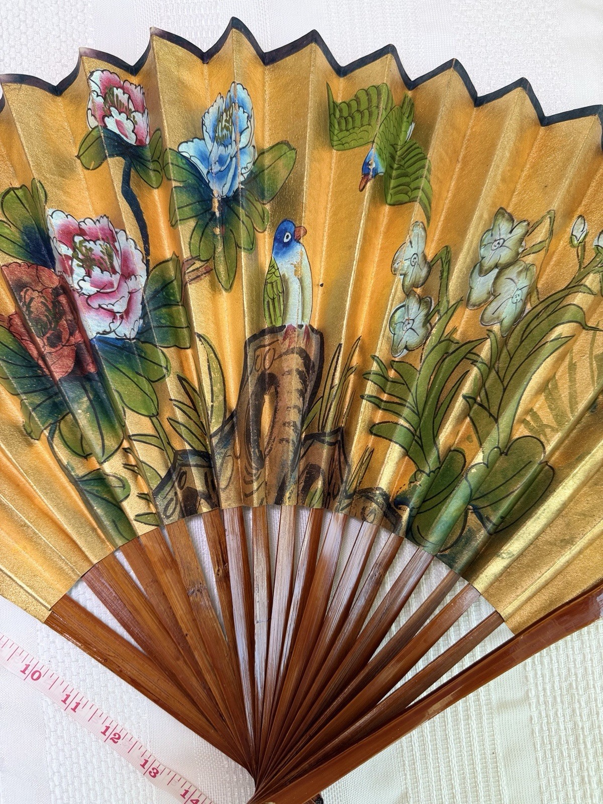 Vintage Chinese Hand Fan, Wall Decor 15”