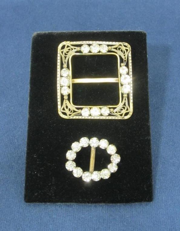 *Antique Czech Crystal Buckles Marked Czechoslovakia Vintage 2Pc. Brilliant