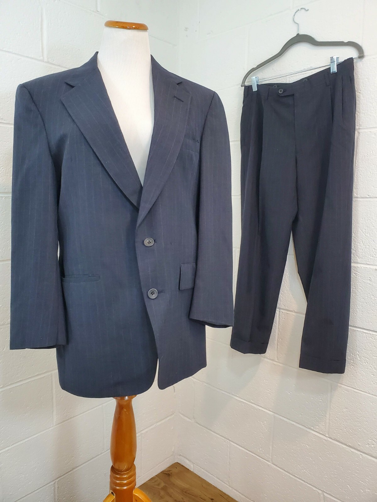 Vintage Austin Reed of Regent Street Mac Hugh Ayrshire Black Pinstripe Suit