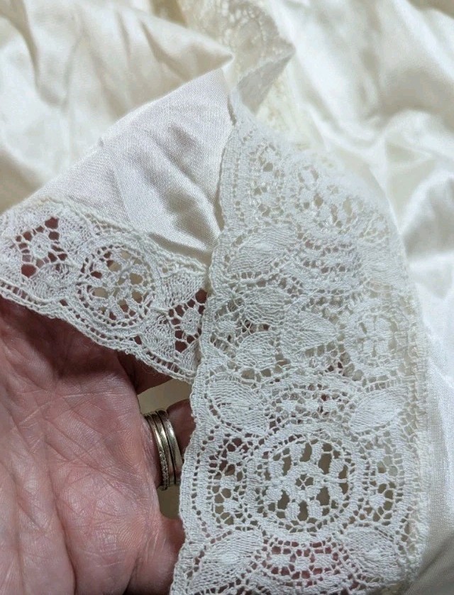Vintage Miss Elaine 2 PC Maxi Nightgown & Robe Set Nylon Cotton Lace Trim Ivory