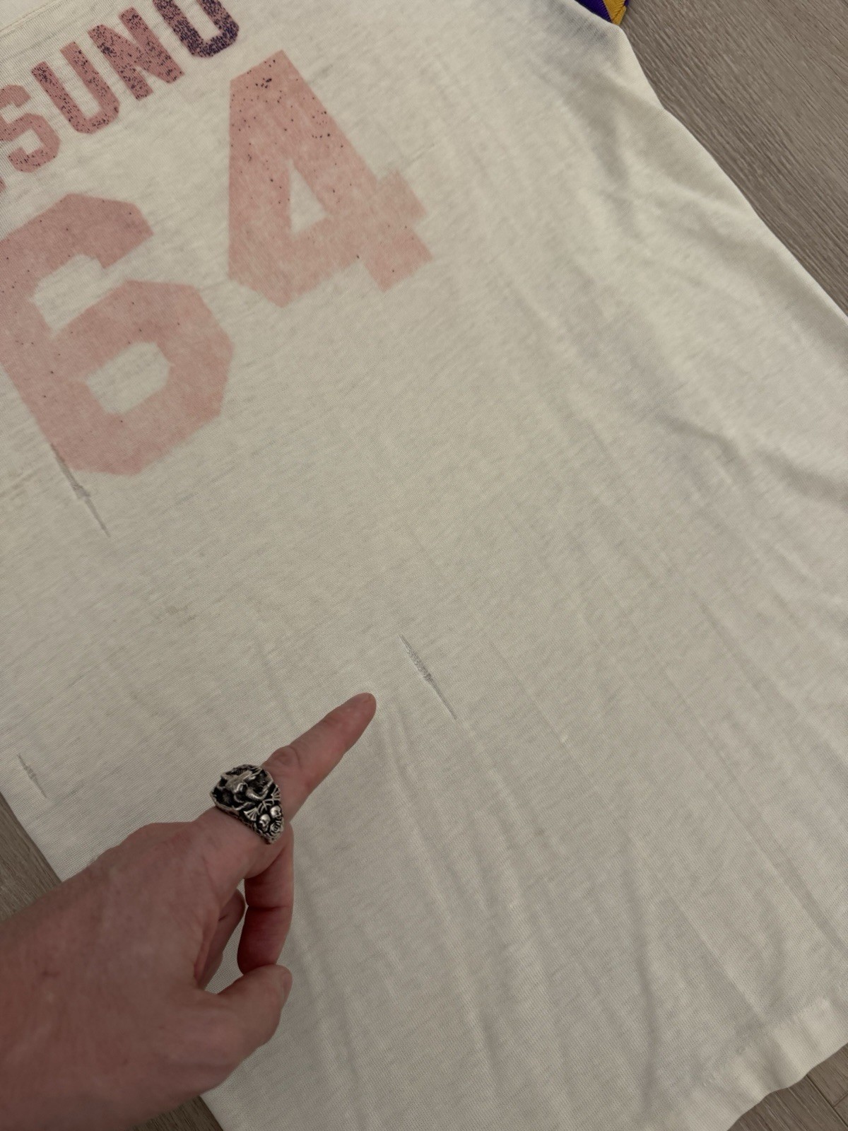 vintage 60s Football Jersey Cotton Durene Blend S-M Faded Distressed White