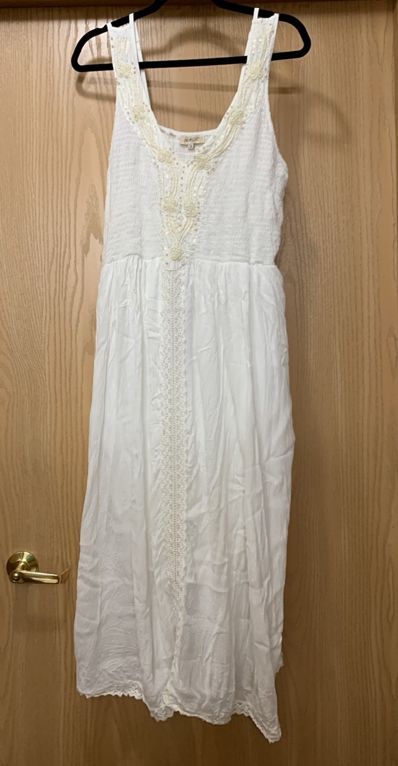Boho Fairy White Dress Sequin Embellish Mid Length Spaghetti Strap Women’s 1X
