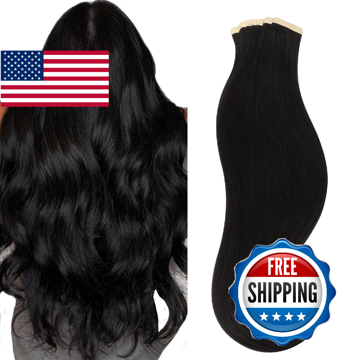 HOTBANANA 16″ 20pc 50g Jet Black Real Remy Human Tape-in Hair Extensions
