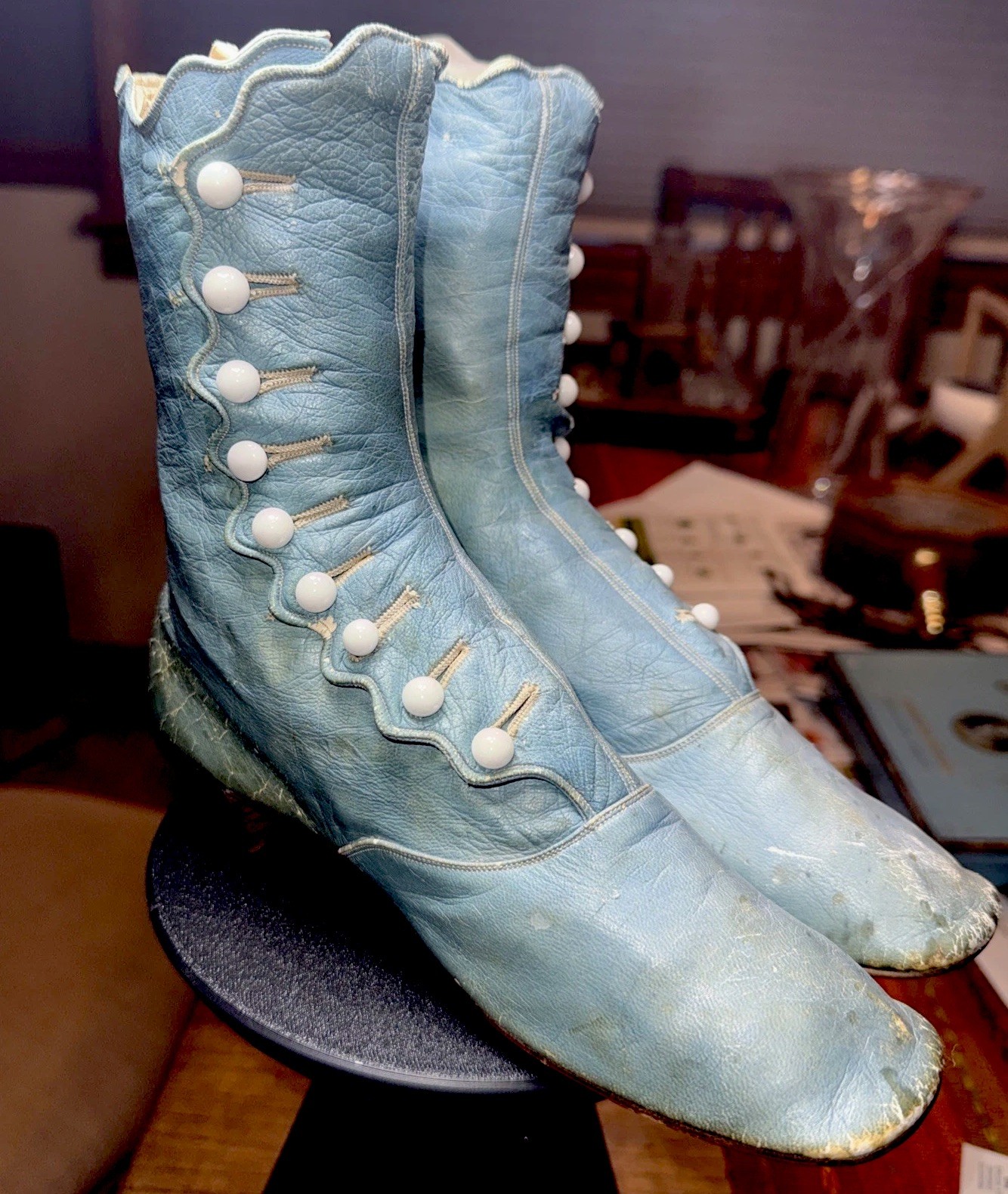 Antique Victorian Light Blue Leather 9 Button Children’s Boots RARE FIND