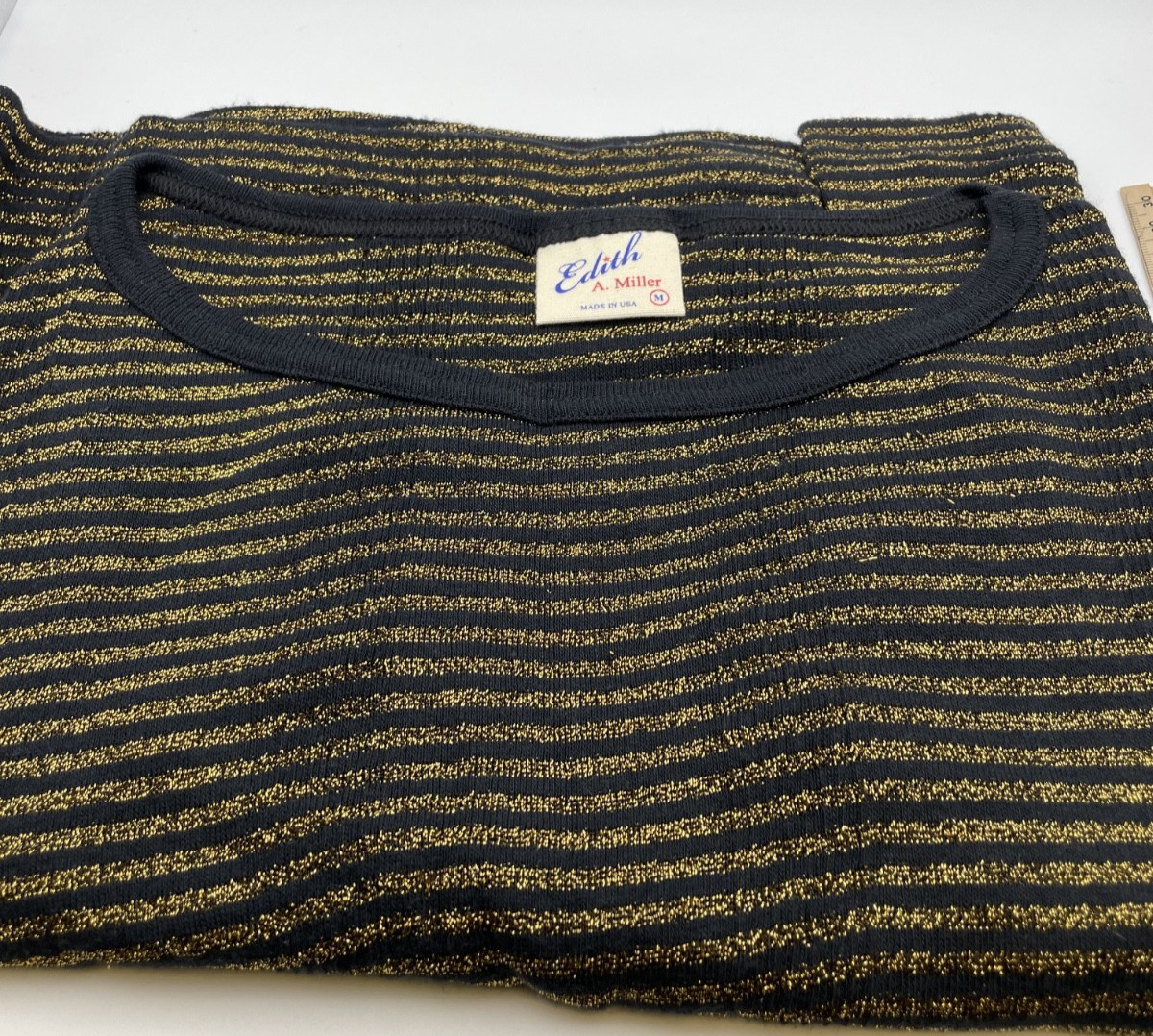Vintage Edith A Miller Metallic Knit Black & Gold Stripe Dress – Size M