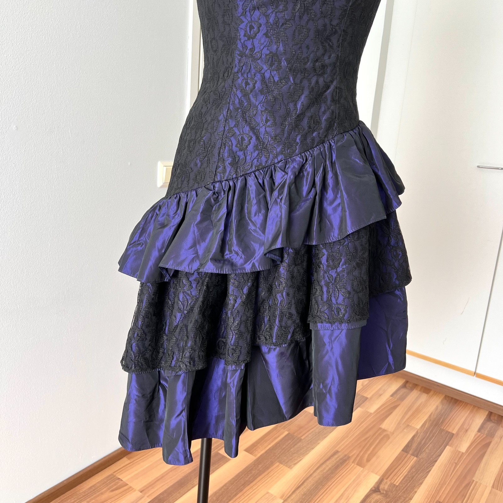 1980s Taffeta Cocktail Party Dress Asymmetrical Hem Cocktail Tiered Evening Gown