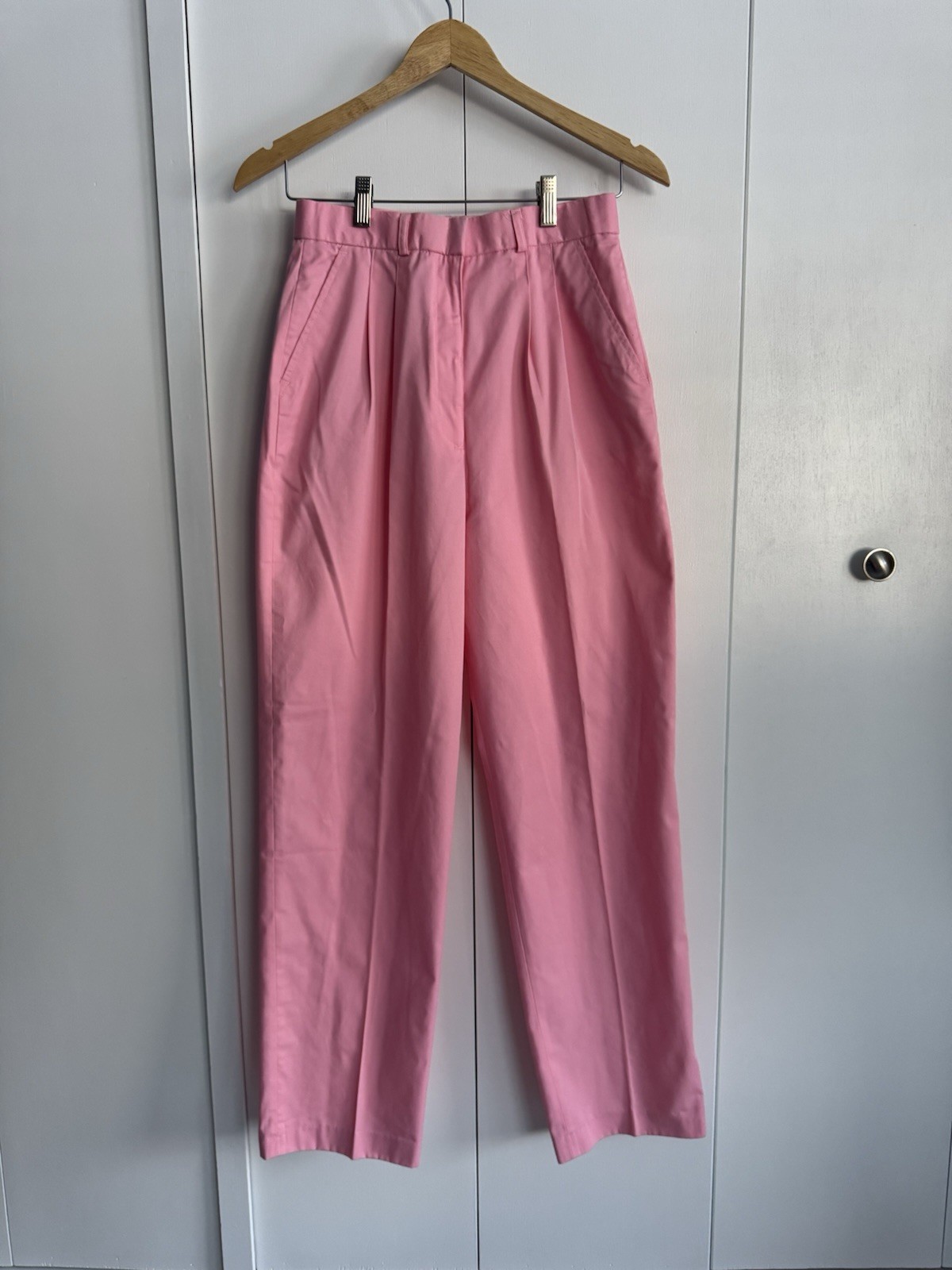 Vintage 1980s Pink Pleated Polyester Cotton Blend Pants High Waisted Rise