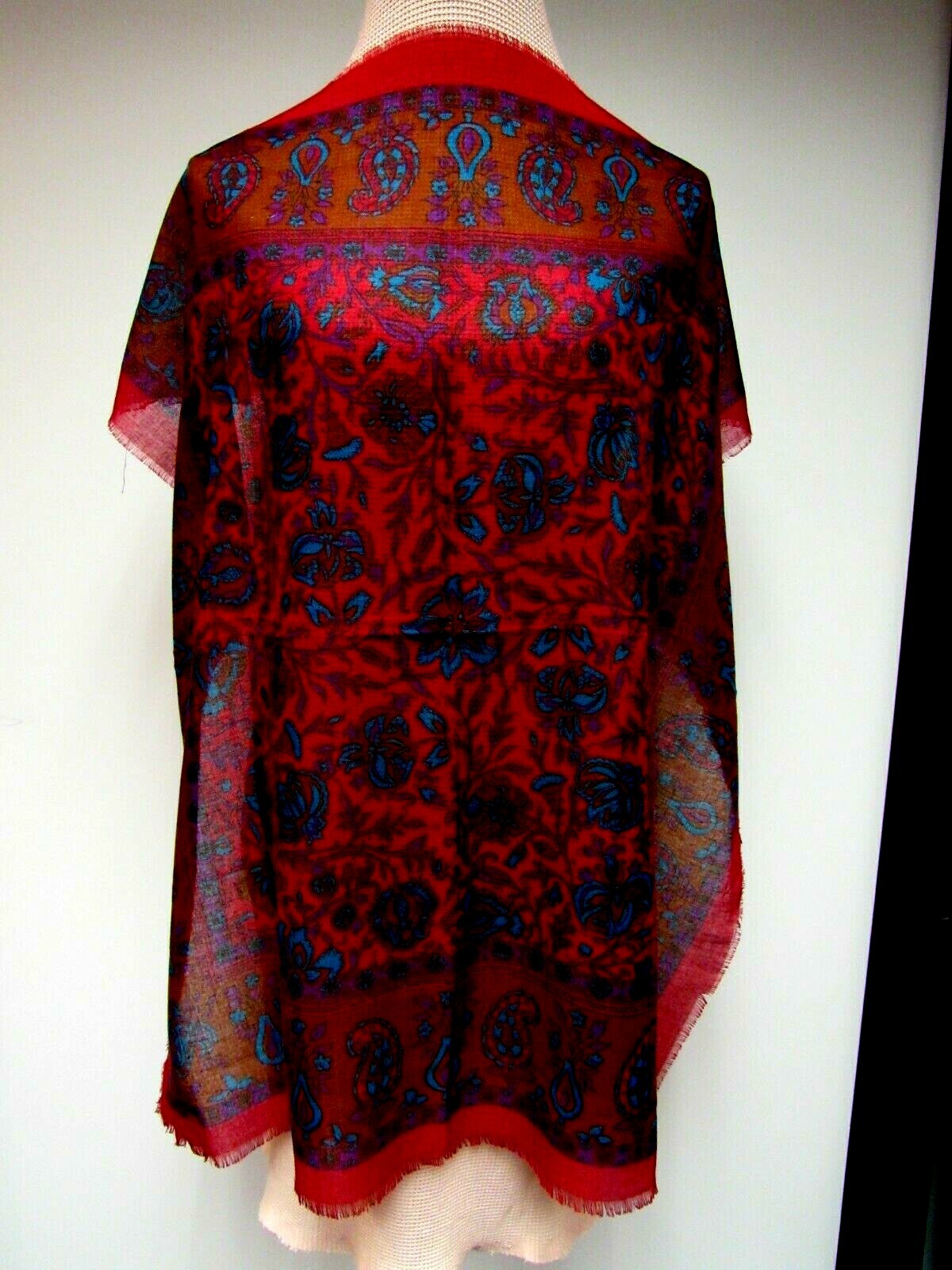 VTG Floral Paisley 30 1/2 Square Scarf Saddle Brown Wine Red Purple Italy EUC