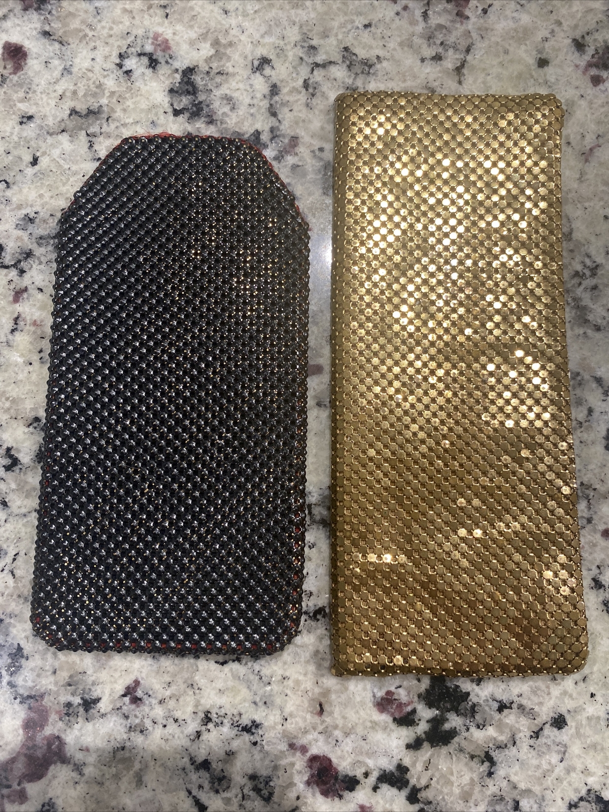 Vintage Talon Luxury Gold Metal Mesh Clutch Wallet & Dark Metallic Glasses Pouch