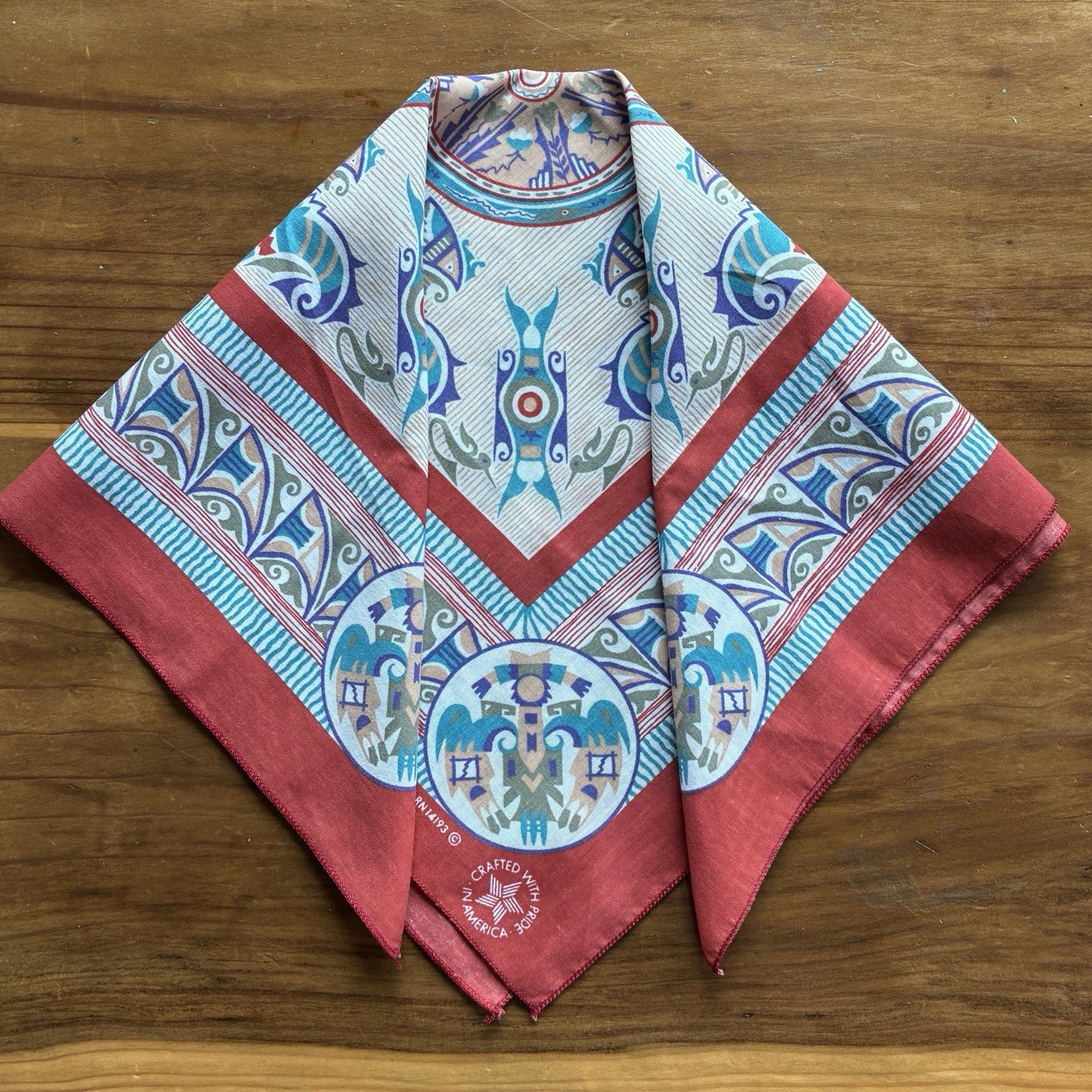 Native American style vintage cotton & polyester bandana made in USA