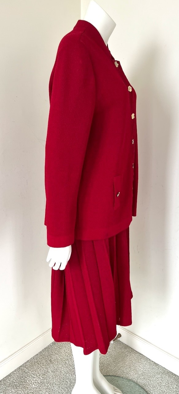 Vintage Castleberry Red Knit Suit Skirt & Jacket Size 16 Made In The USA