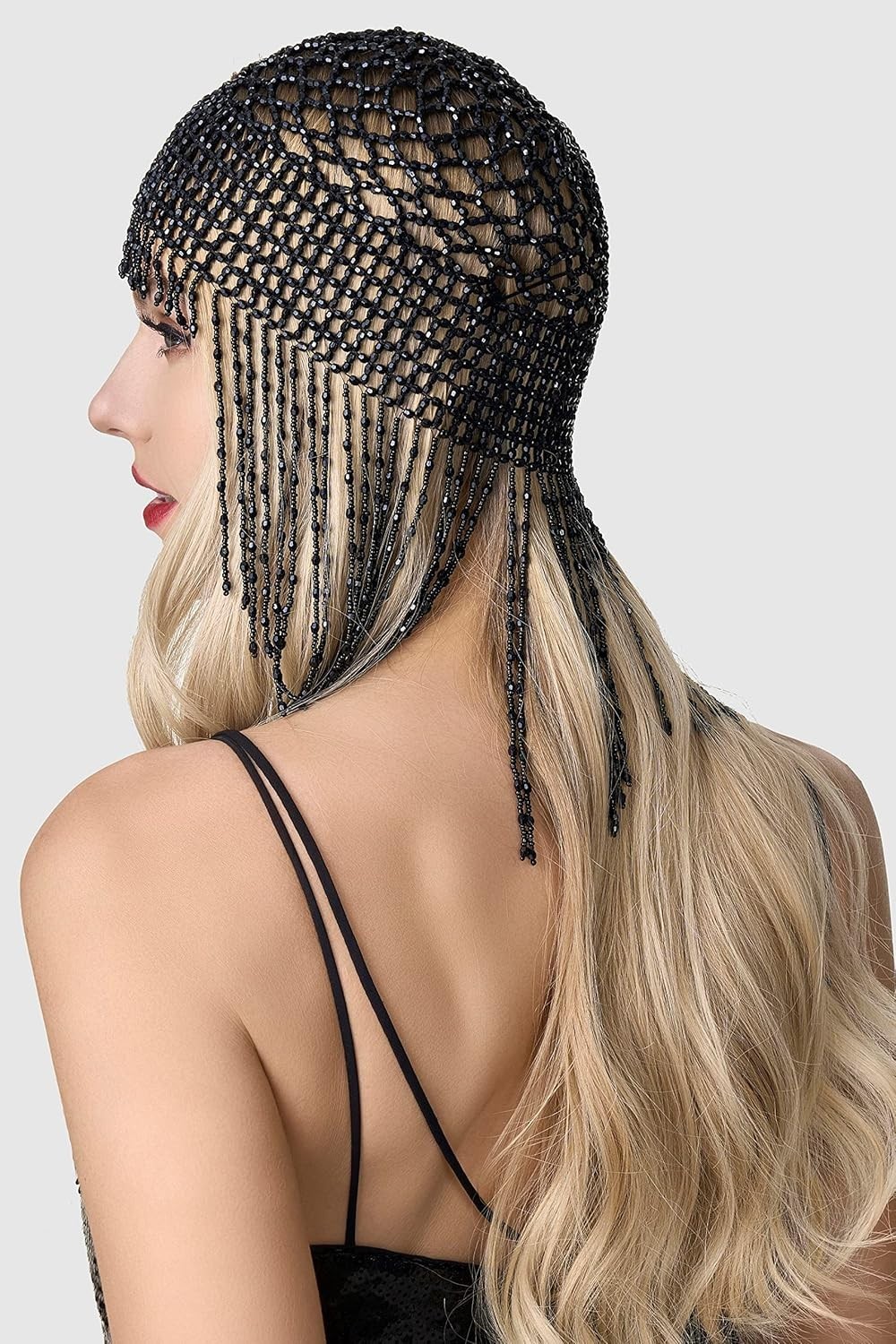 Elegant Elastic Flapper Cap – 1920s Inspired Beaded Headpiece for All Occasions
