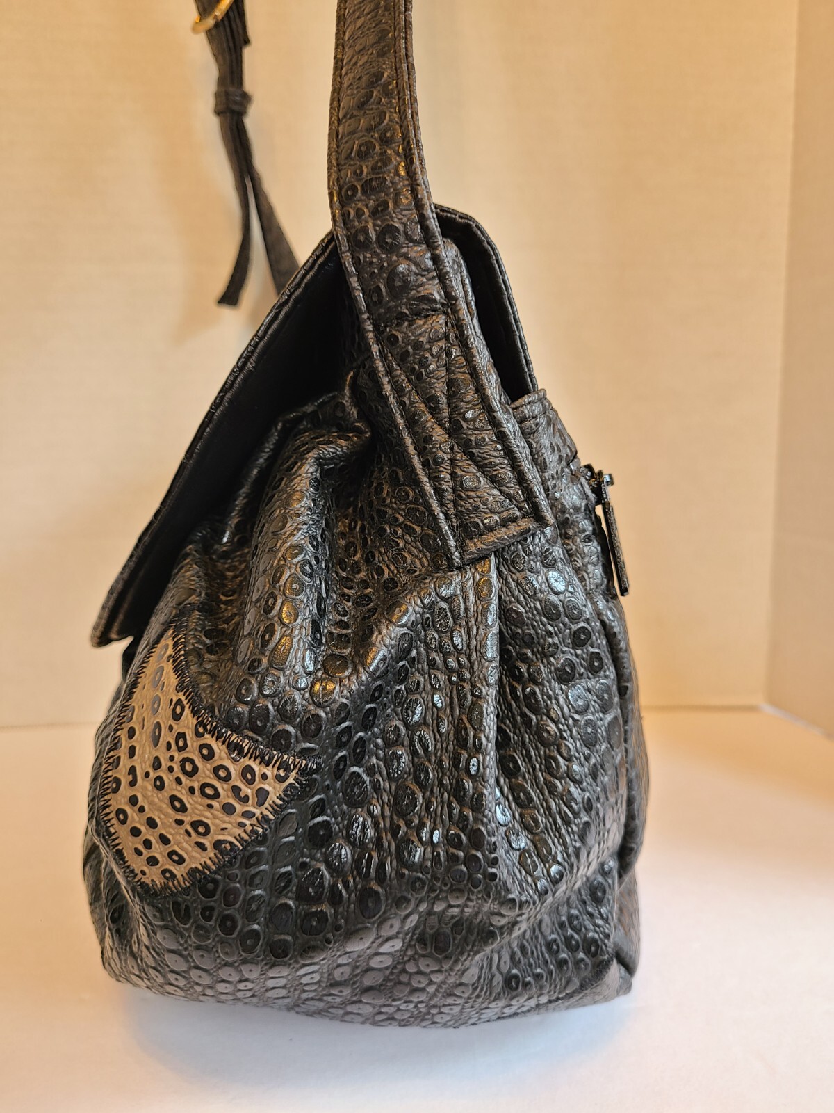 Rare Vntg Black NAS Purse Shoulder Bag Vegan Pre-Owned Korea 1980s