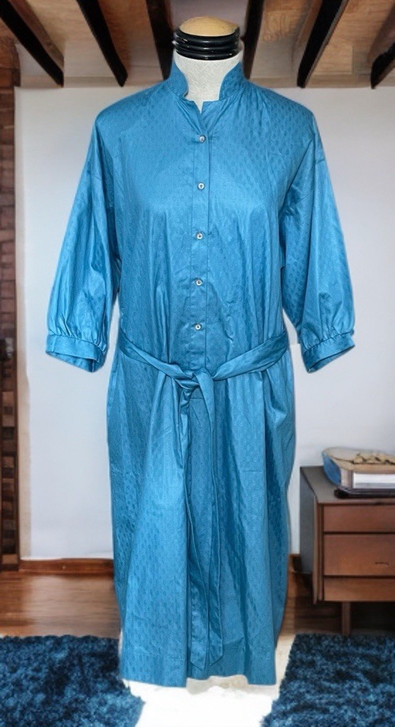 VTG 1950s 60s Margaret Smith Blue Dress Polyester Cotton Blend Belted sz 8 NEW!
