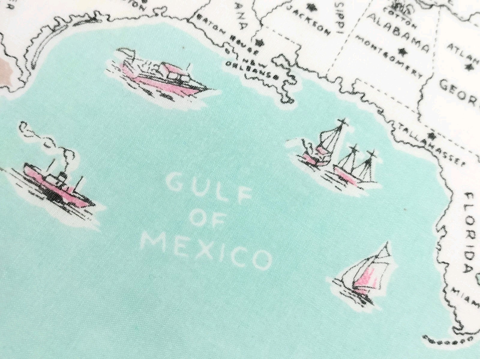 Vtg 50s Franshaw United States Map 48 States Hankie Travel Souvenir Blue Pink