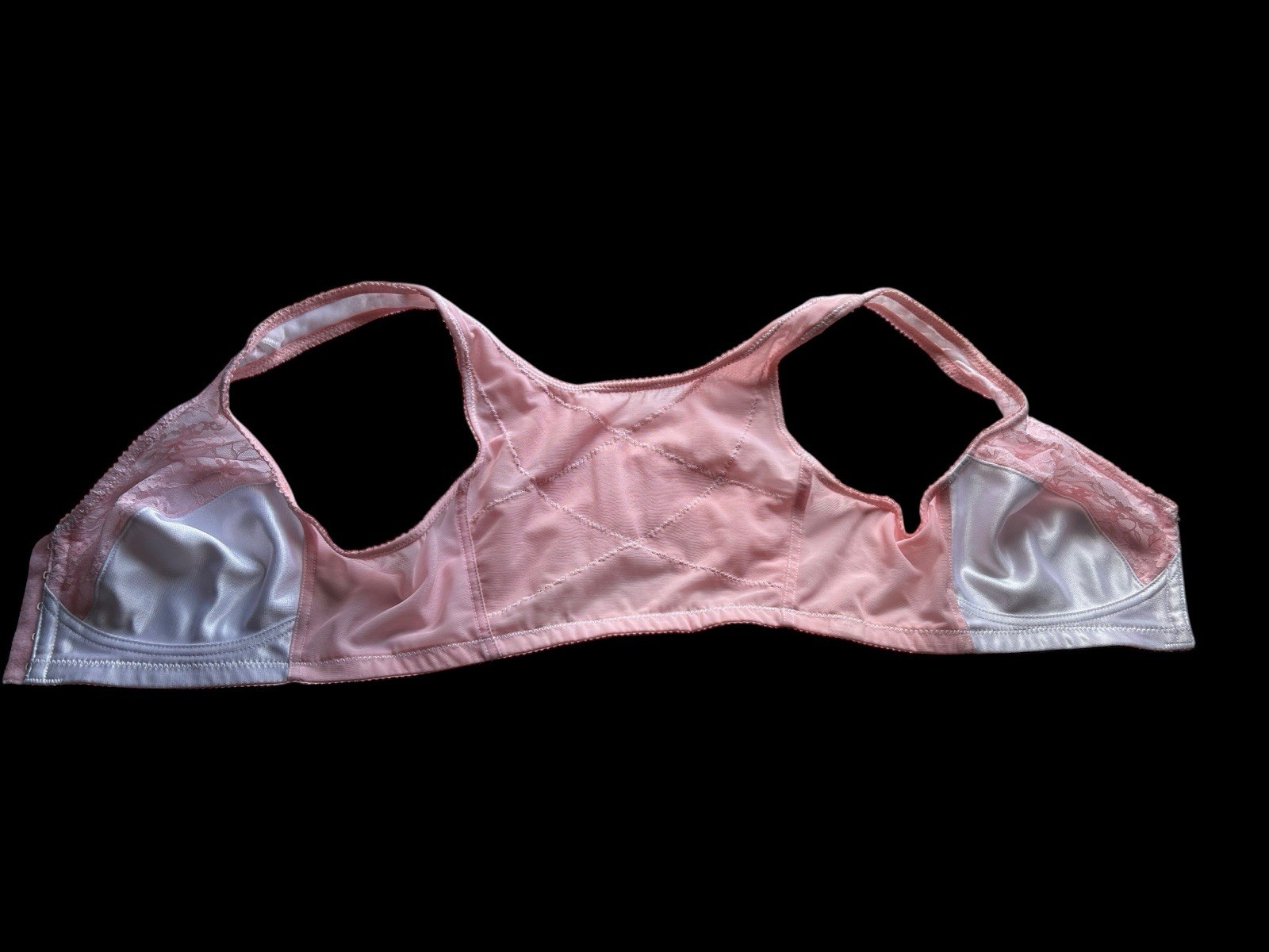 Vintage Pinup Bombshell Bra Pink Lace Lingerie 34B Pointy Cup Coquette Bralette