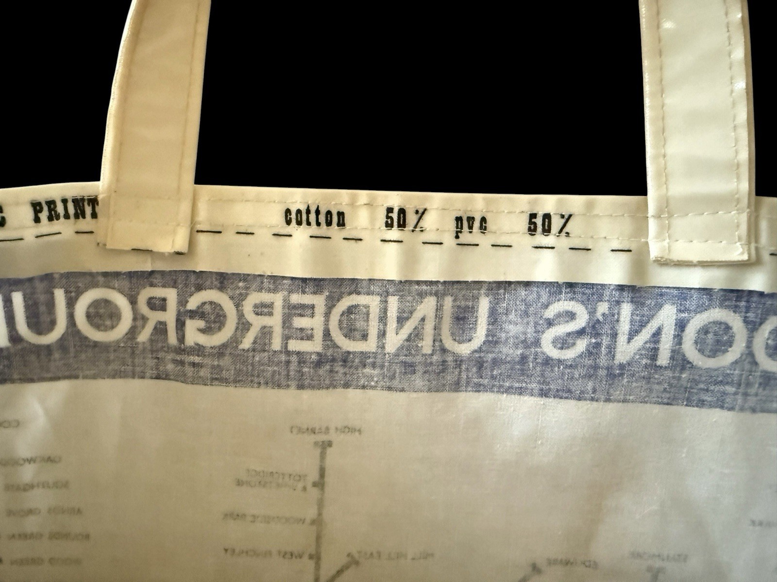 Vintage 70’s London Underground Map Tubes Rail Tote Bag 14×19 PVC Coated Cotton