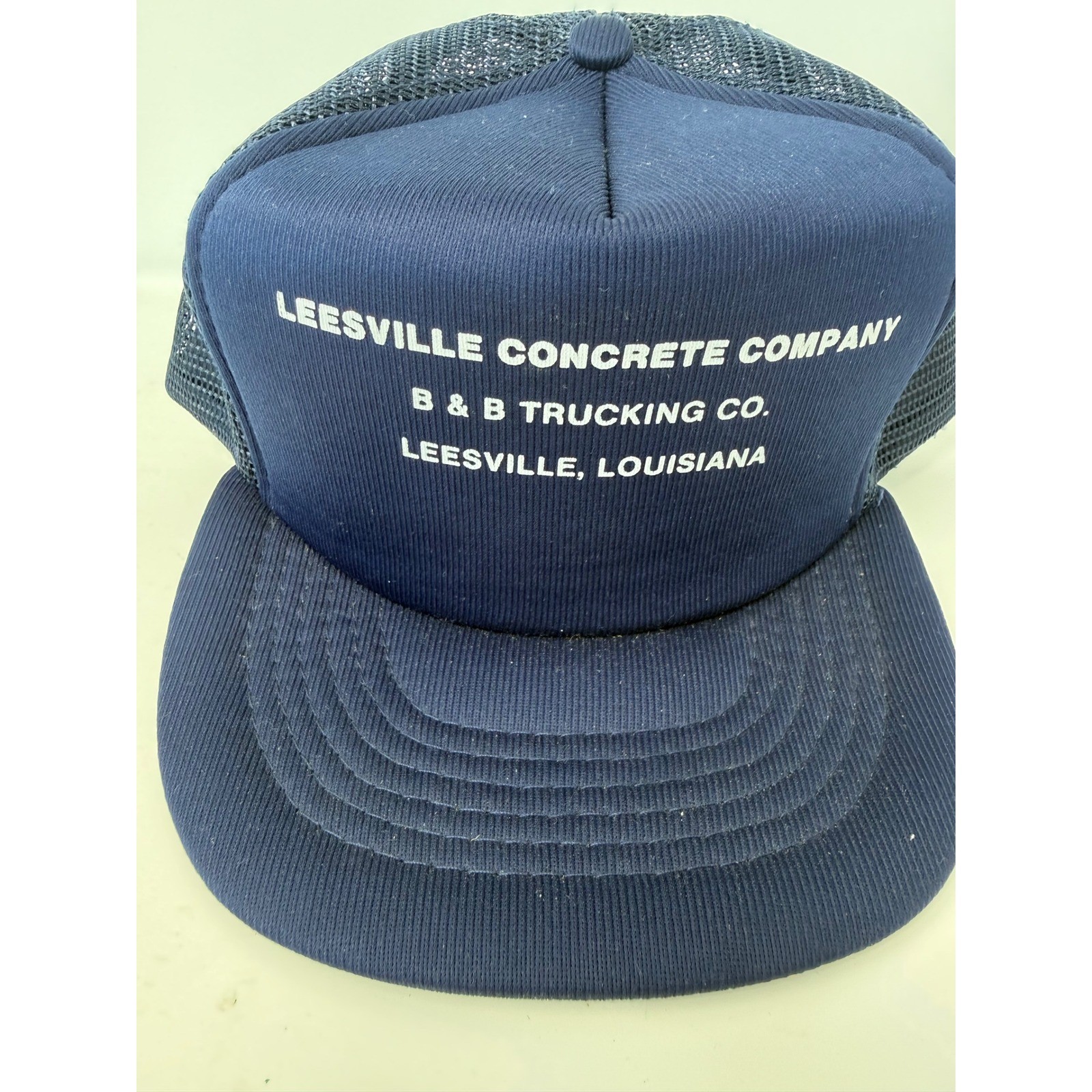 Vintage Kap II Leesville Concrete Company Trucker Hat Navy Blue Corduroy Mesh Ca