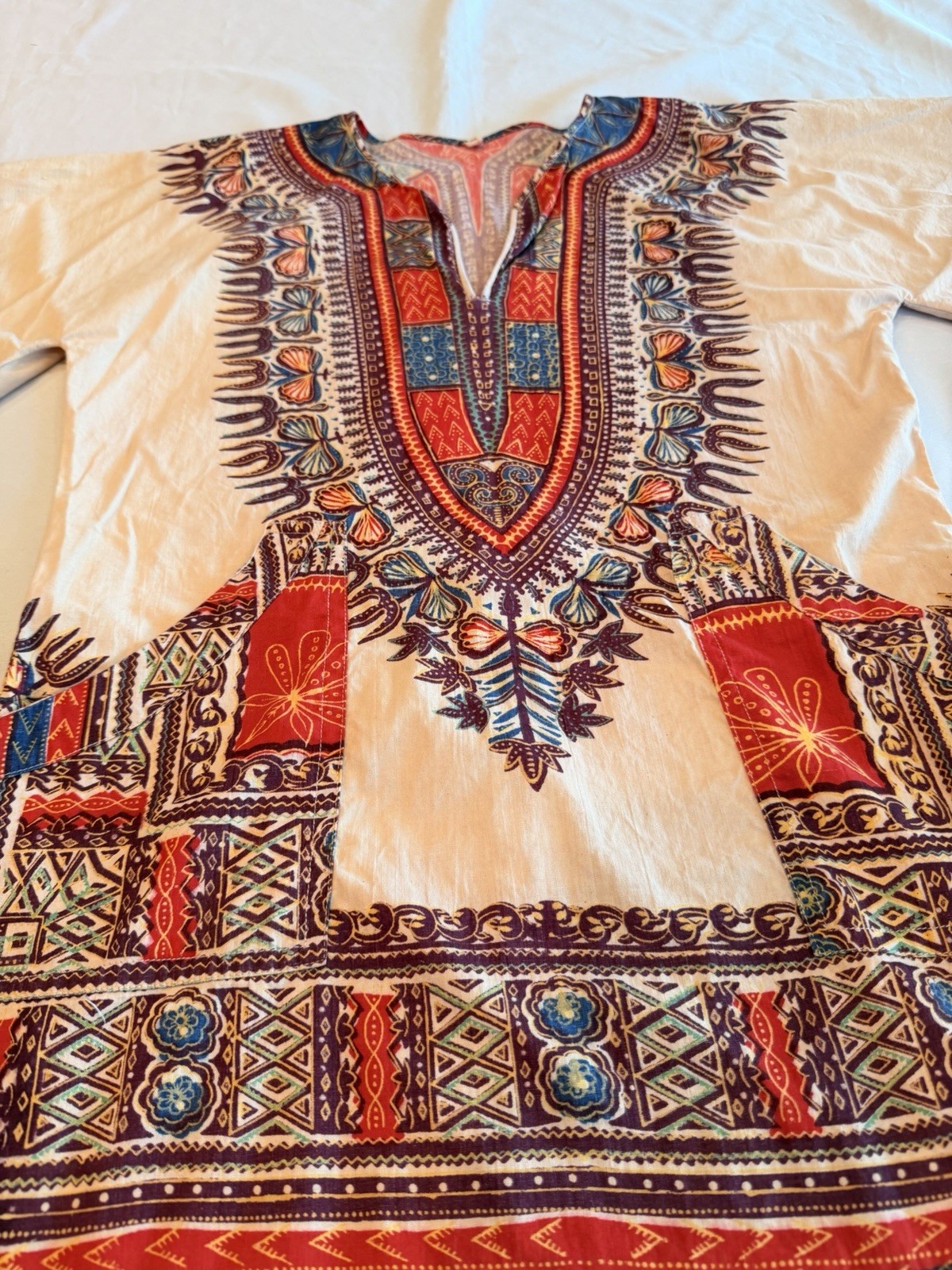 Vintage 1960s Dashiki Angel Wing Flared Tunic Hippie Bohemian Size Small
