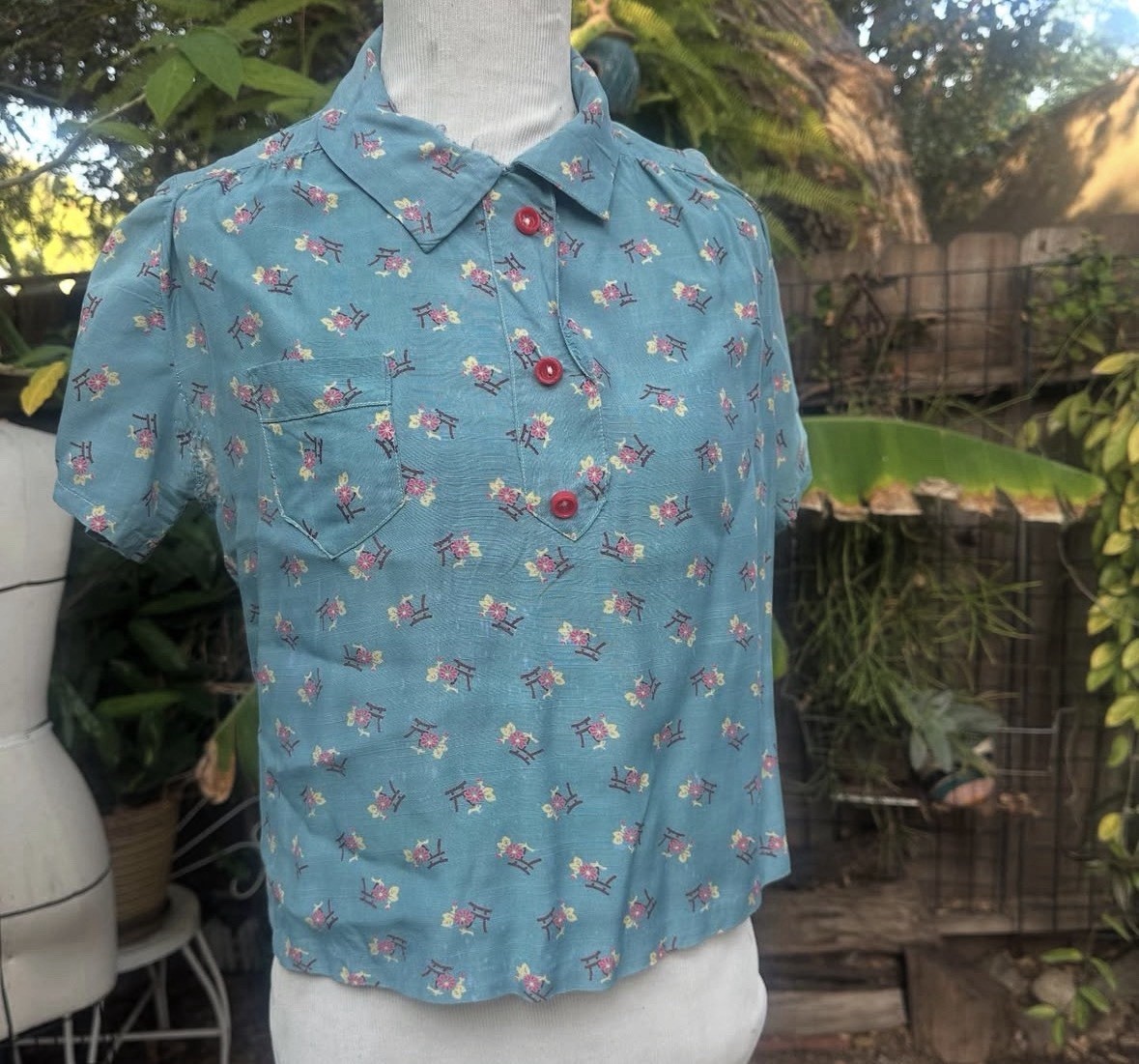 True Vintage 1940s Blouse Top Floral XS/ S