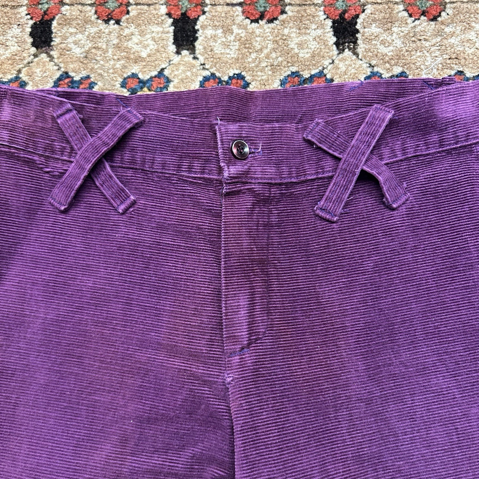 Vintage 1970s Old Salem Corduroy Bell Bottom Flares Sz 28×31 – Purple