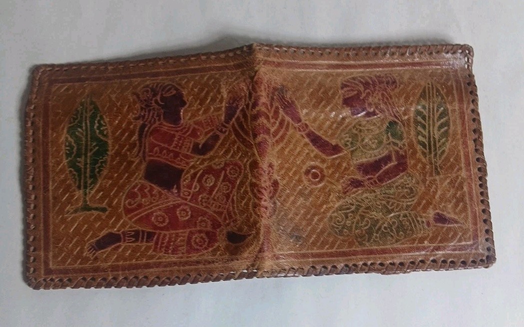 VTG Leather Wallet Embossed Women Hand Stitched India