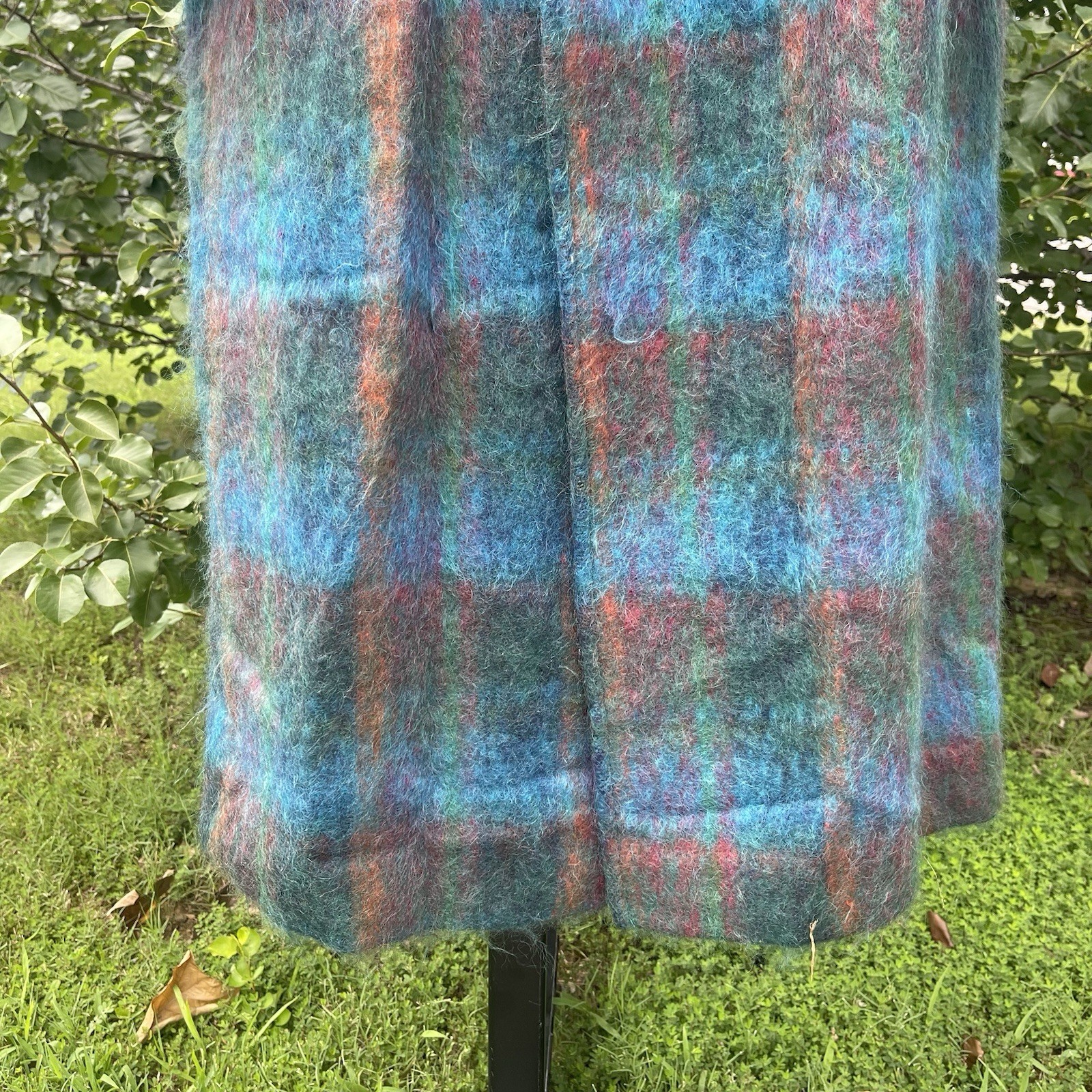 Vintage 70s 80s RIEL Coat Company Blue Rainbow Mohair Long Jacket Union made