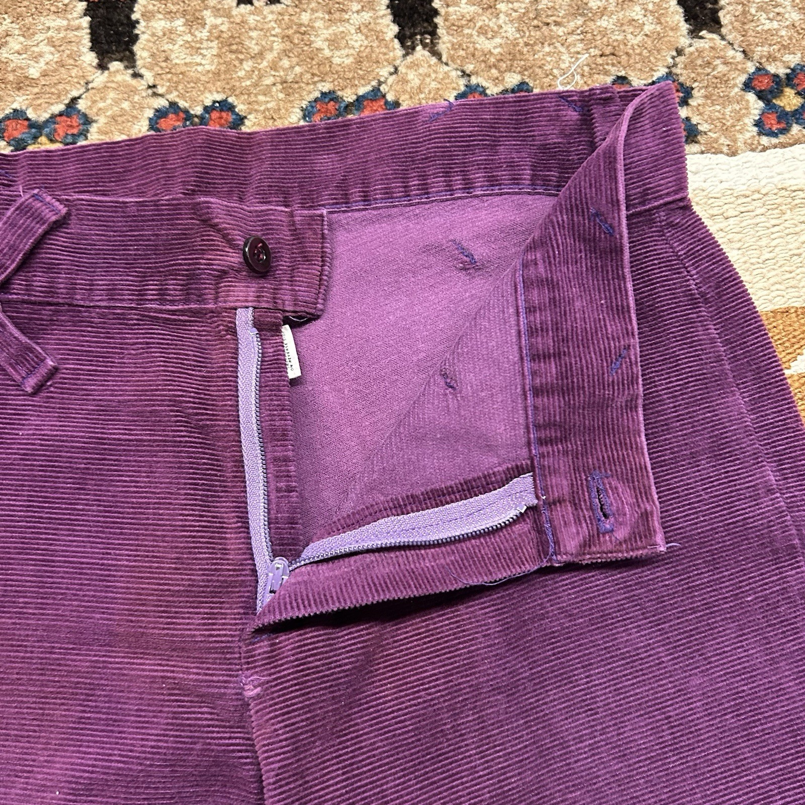 Vintage 1970s Old Salem Corduroy Bell Bottom Flares Sz 28×31 – Purple
