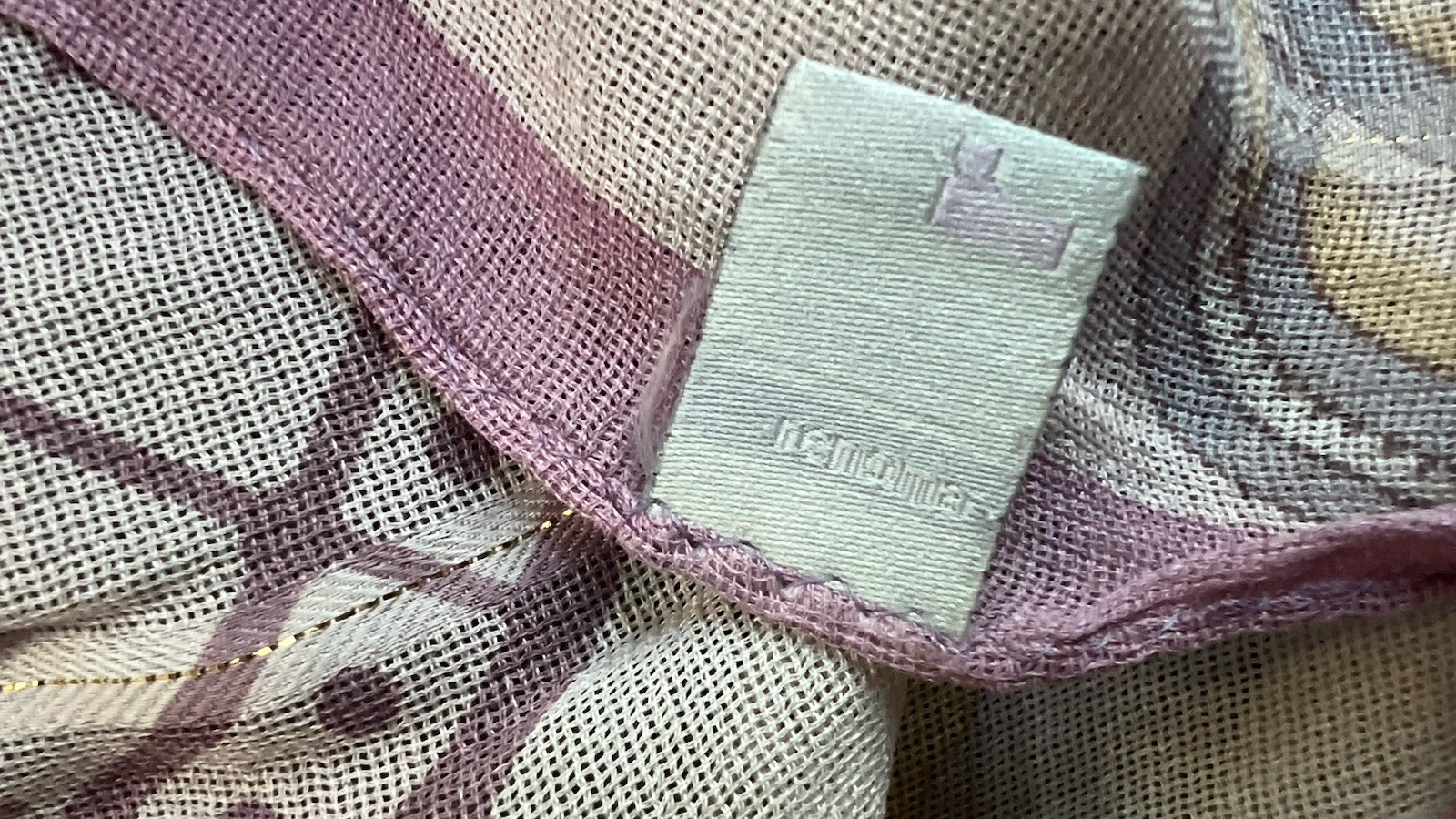 Renoma Vintage Silk Scarf Pink Lavender Clock Print Shawl Wrap Gold Metallic Gor