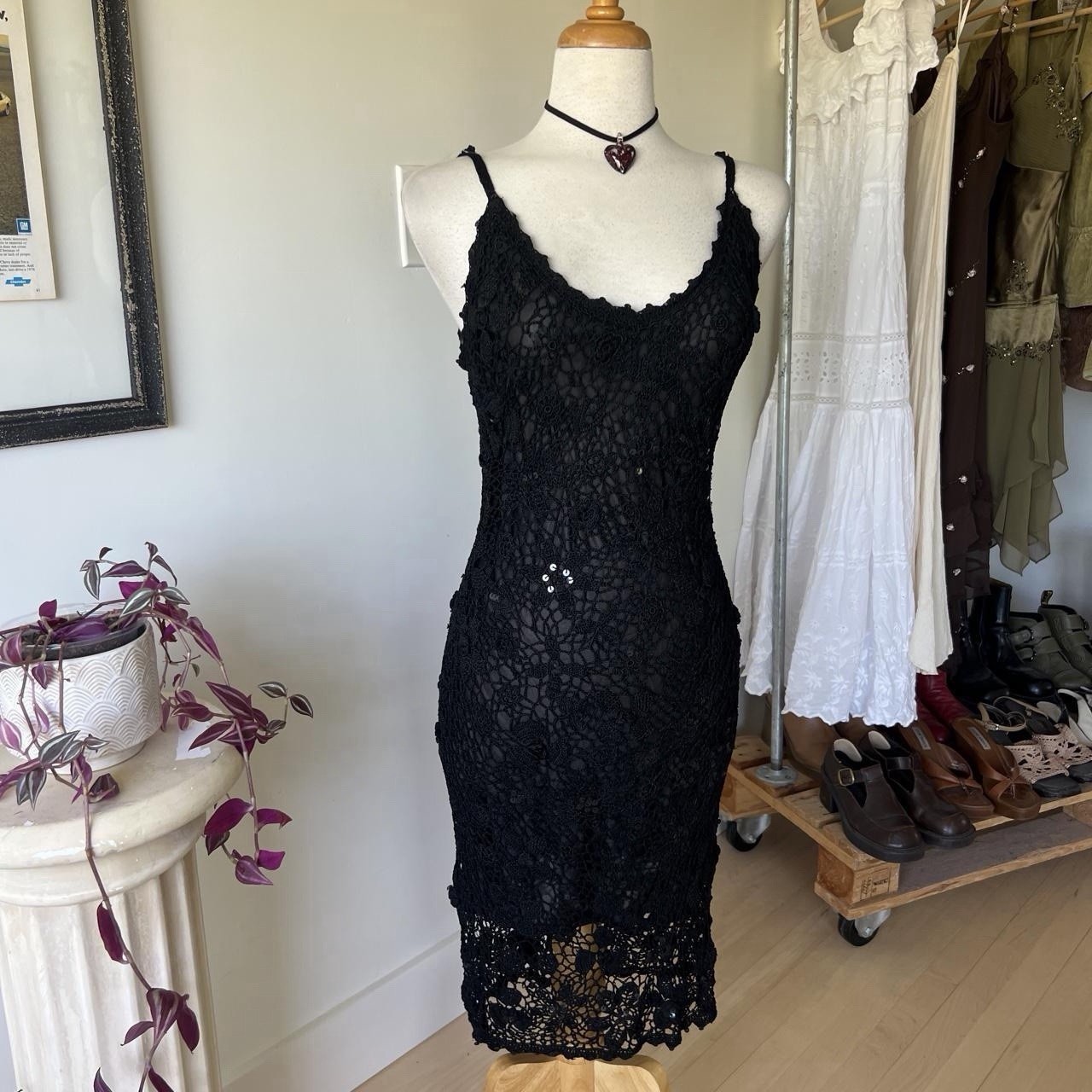 Black Crochet Antonello Serio Italian Vintage Maxi Dress