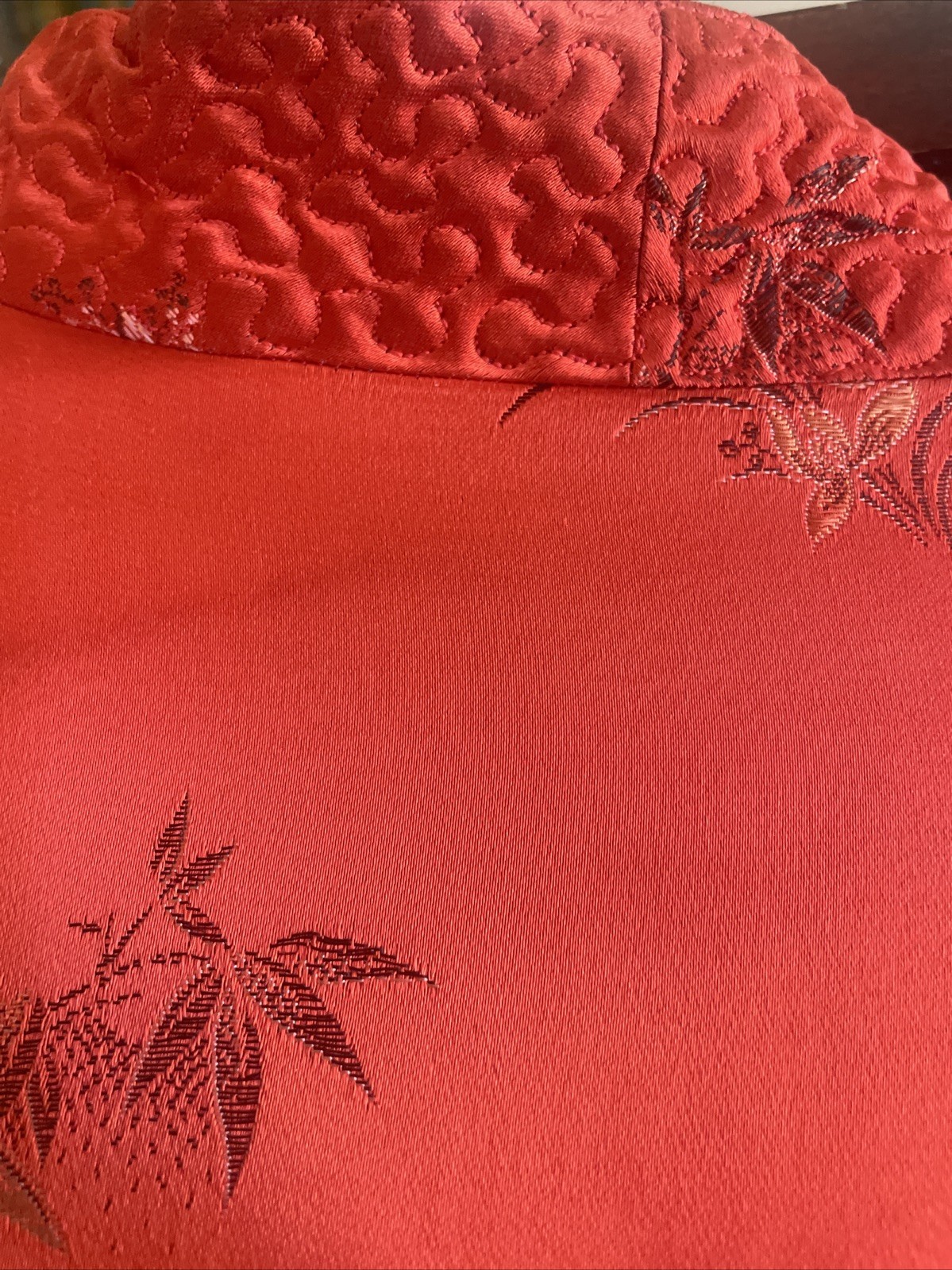 Vintage vintage silk satin red embroidered and padded robe About 40 Inches Long